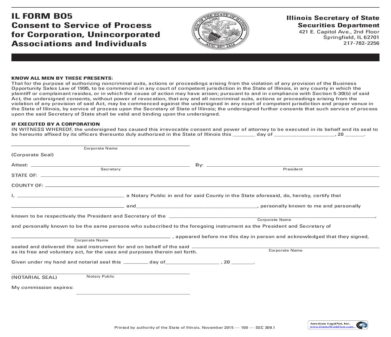 Consent To Service Of Process {B05} | Pdf Fpdf Doc Docx | Illinois