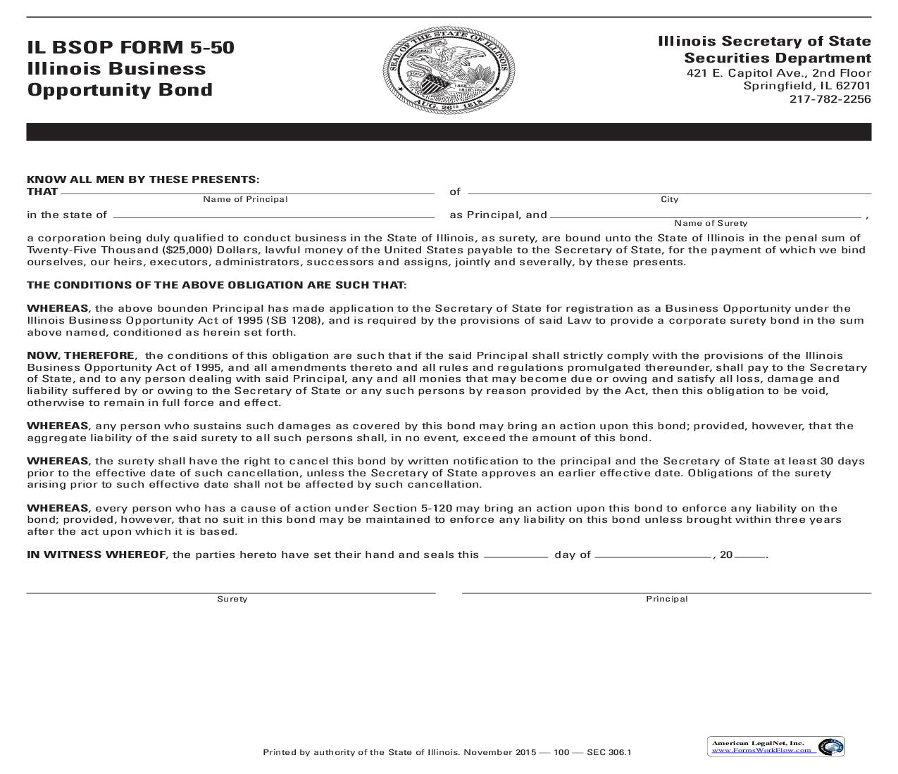 Illinois Business Opportunity Bond {5-50} | Pdf Fpdf Doc Docx | Illinois