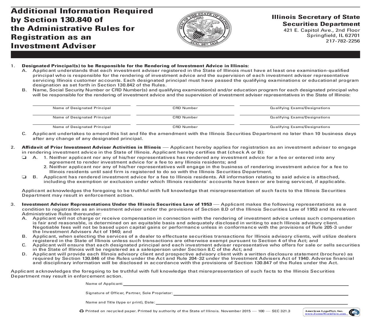 Additional Information Required For Registration As An Investment Advisor {SEC 321} | Pdf Fpdf Doc Docx | Illinois