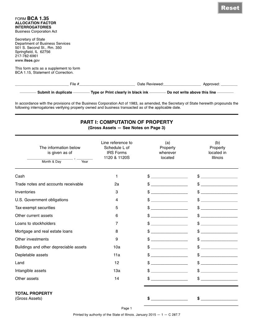 Allocation Factor Interrogatories {BCA-1.35} | Pdf Fpdf Doc Docx | Illinois