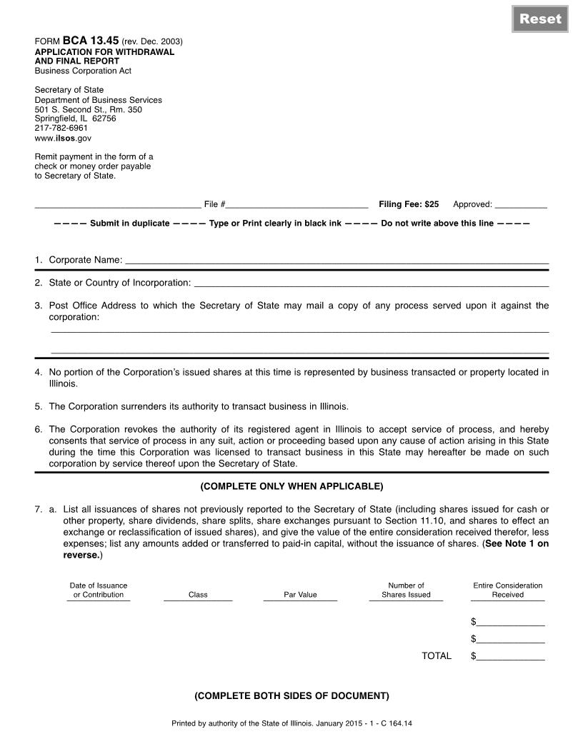 Application For Withdrawal And Final Report {BCA-13.45} | Pdf Fpdf Doc Docx | Illinois