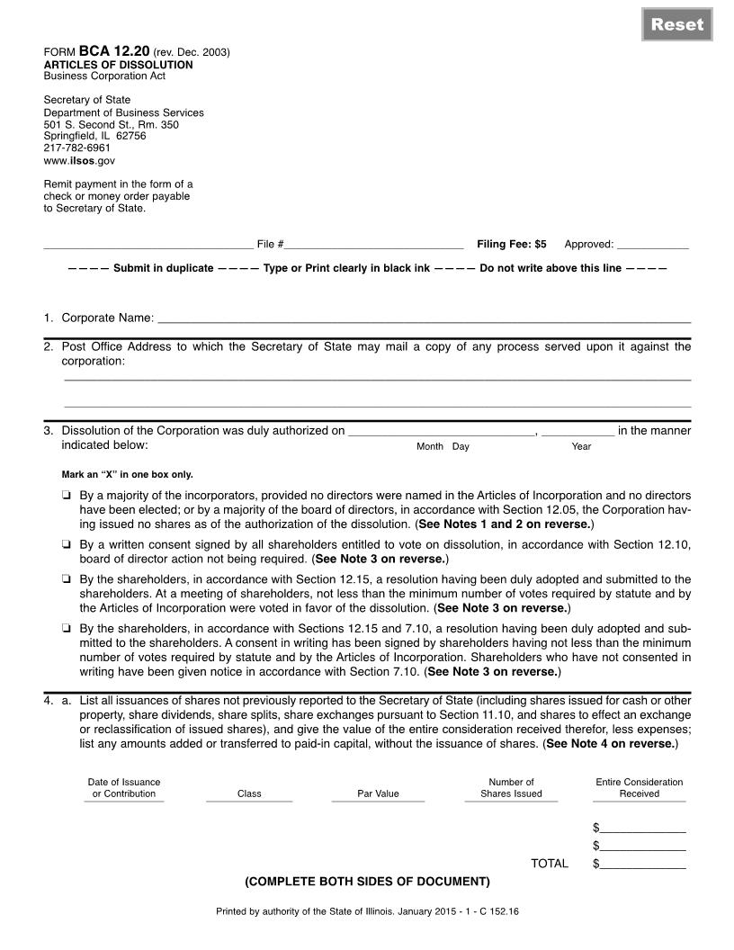 Articles Of Dissolution {BCA-12.20} | Pdf Fpdf Doc Docx | Illinois