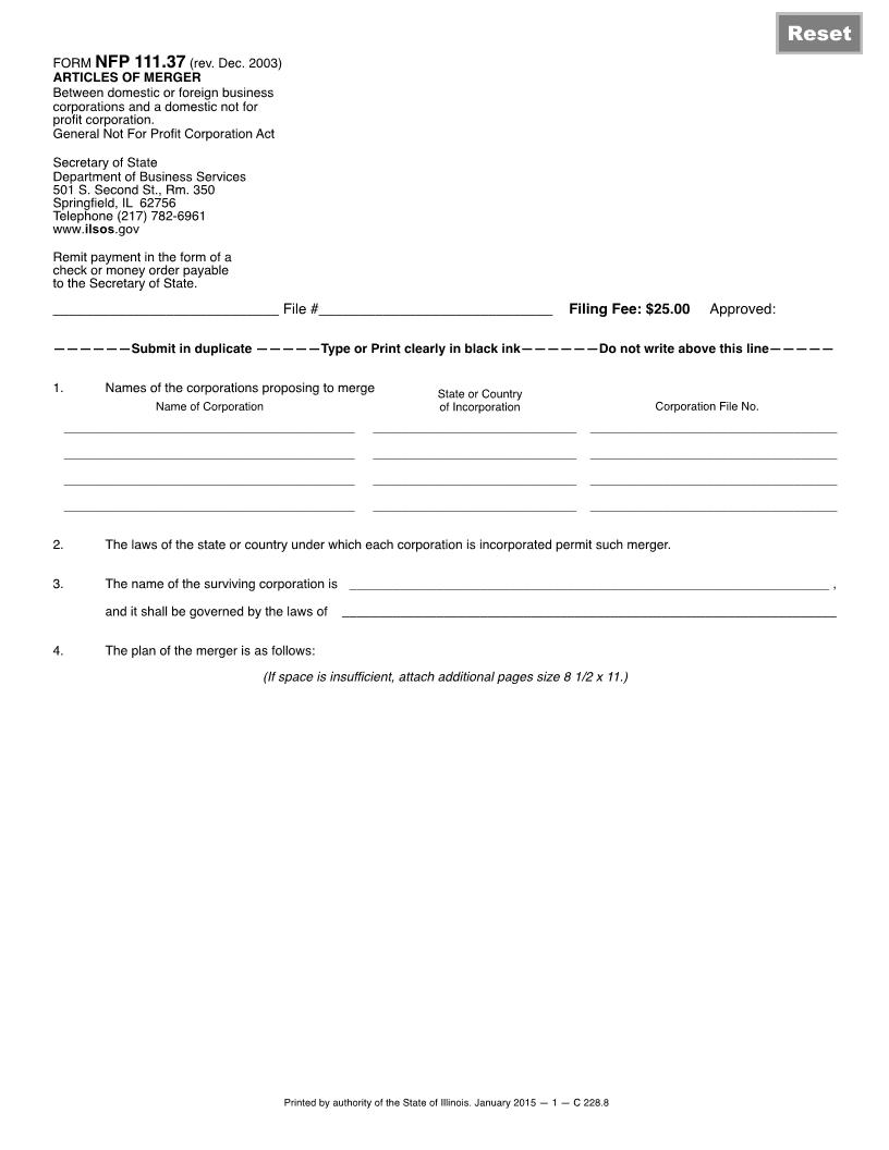 Articles Of Merger Between Domestic-Foreign Corporations And Domestic NFP Corporation {NFP111.37} | Pdf Fpdf Docx | Illinois