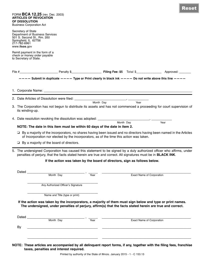 Articles Of Revocation Of Dissolution {BCA-12.25} | Pdf Fpdf Doc Docx | Illinois