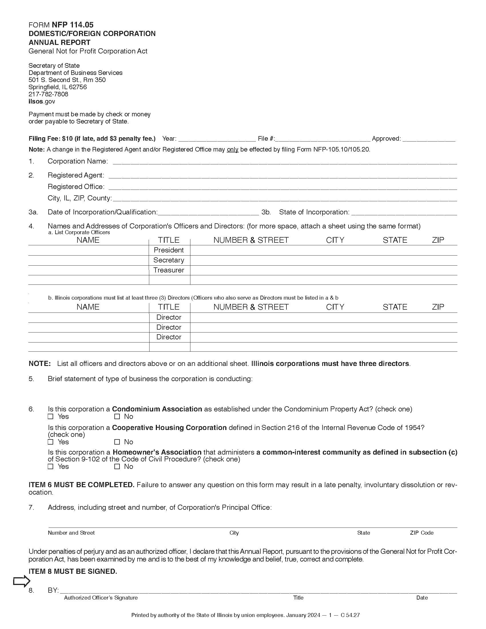 Domestic Foreign Corporation Annual Report General Not For Profit Corporation Act {NFP 114.05} | Pdf Fpdf Doc Docx | Illinois