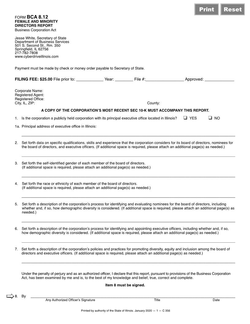 Female And Minority Directors Report {BCA 8.12} | Pdf Fpdf Docx | Illinois