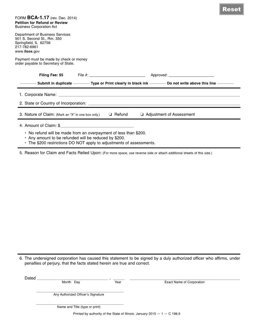 Petition For Refund Or Review {BCA-1.17} | Pdf Fpdf Doc Docx | Illinois
