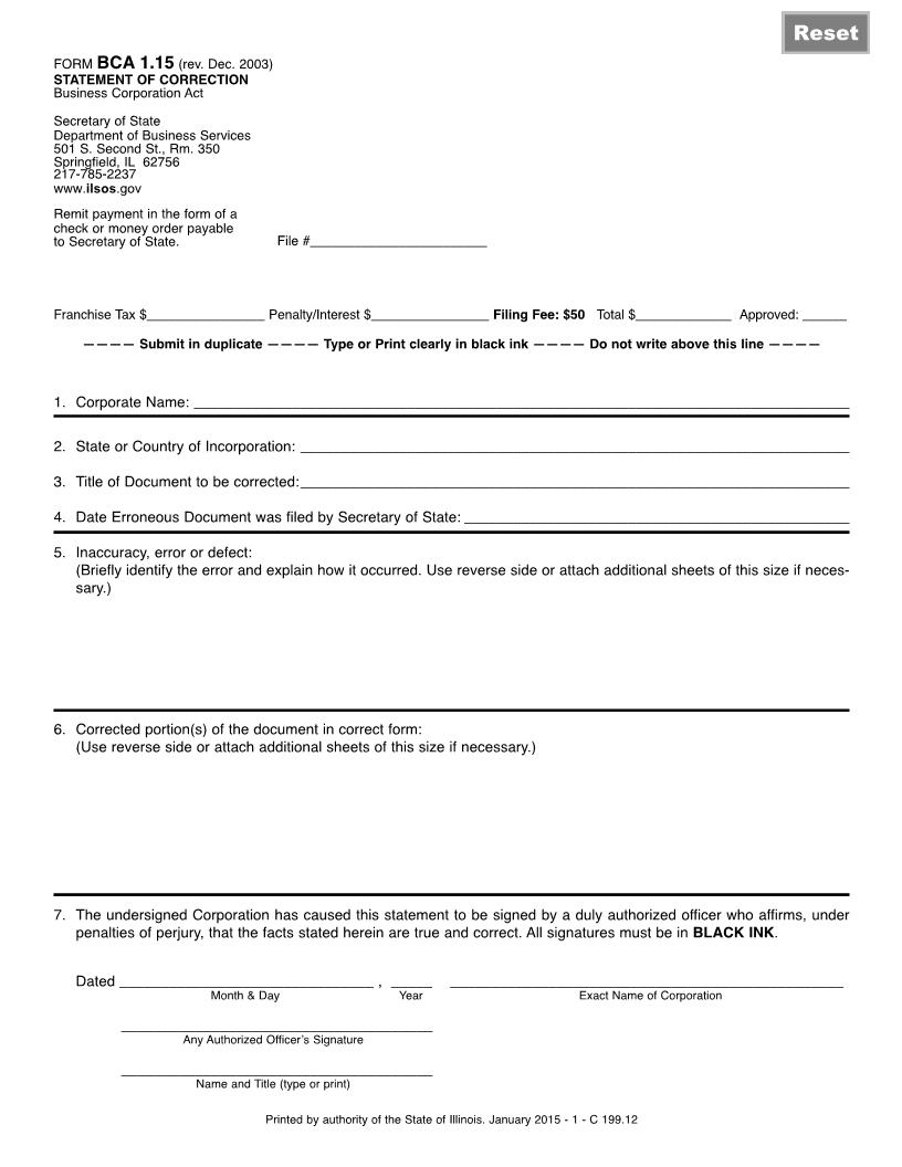 Statement Of Correction {BCA-1.15} | Pdf Fpdf Doc Docx | Illinois