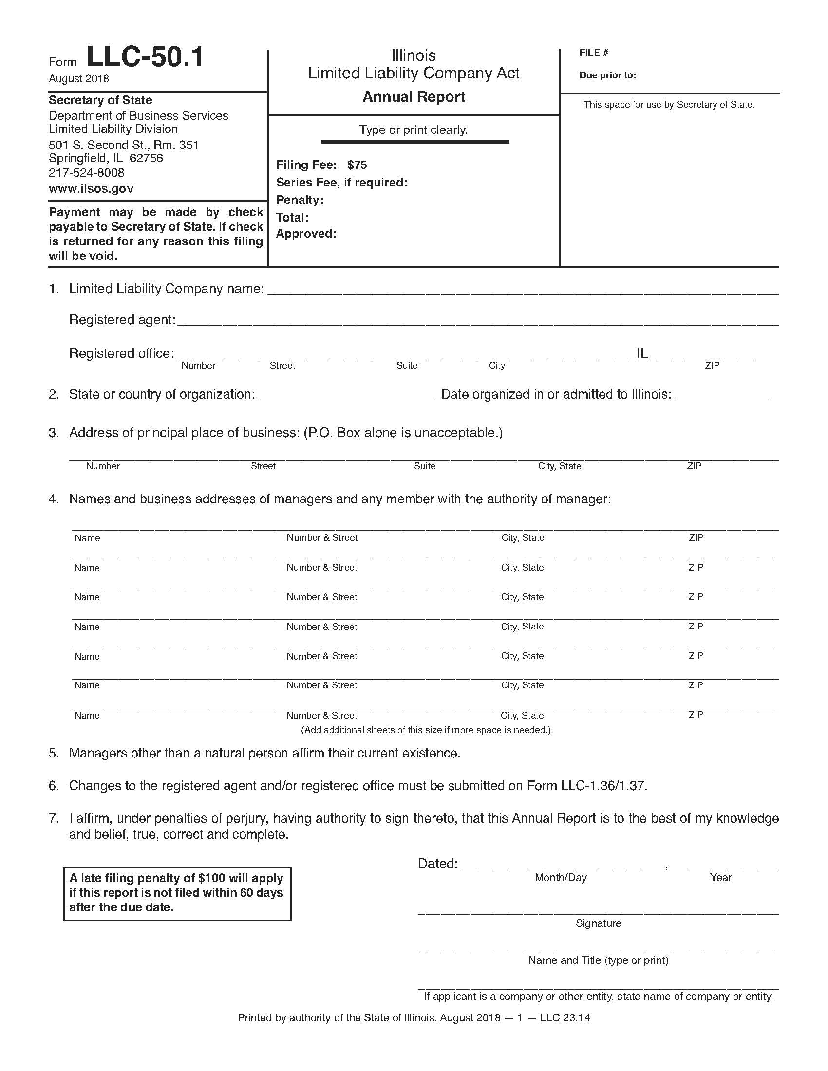 LLC Annual Report {LLC-50.1} | Pdf Fpdf Docx | Illinois