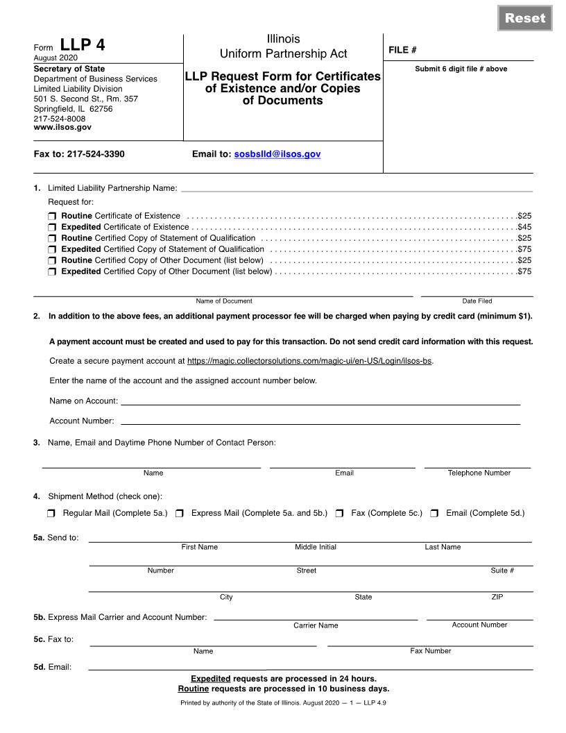 LLP Affidavit Of Compliance For Service On Secretary Of State {UPA-1103} | Pdf Fpdf Doc Docx | Illinois
