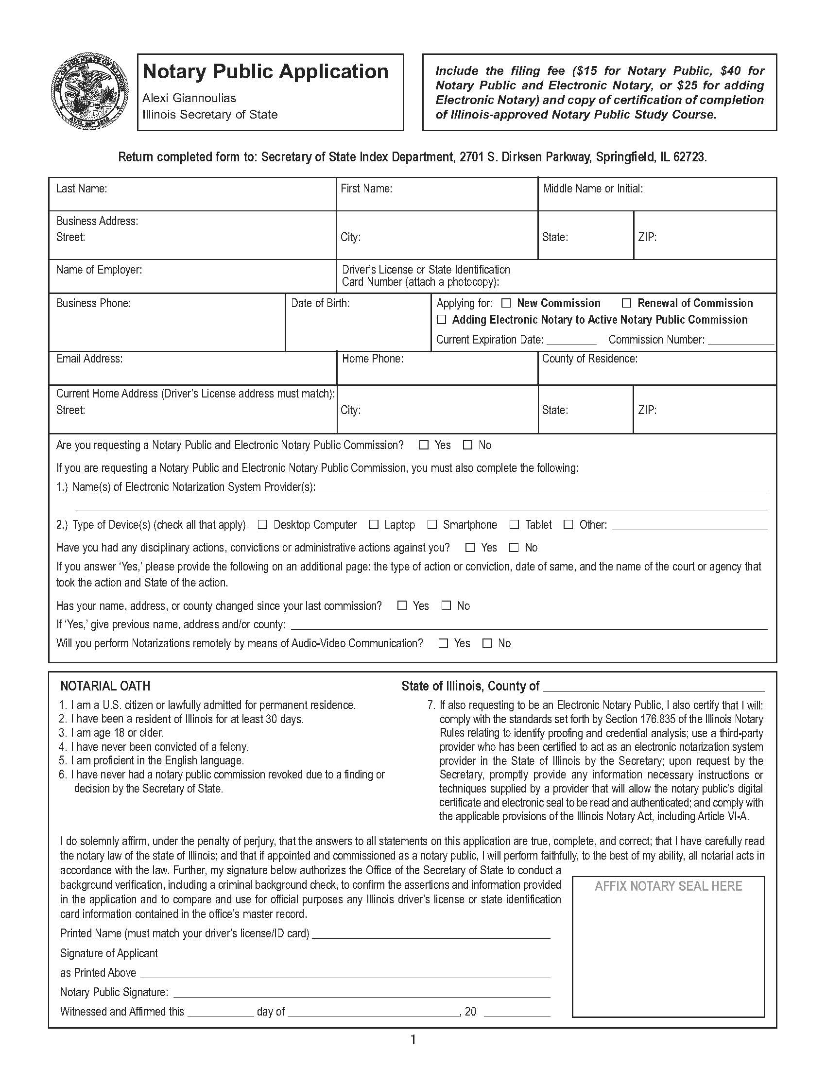 Notary Public Application And Hardship Exemption Request | Pdf Fpdf Doc Docx | Illinois