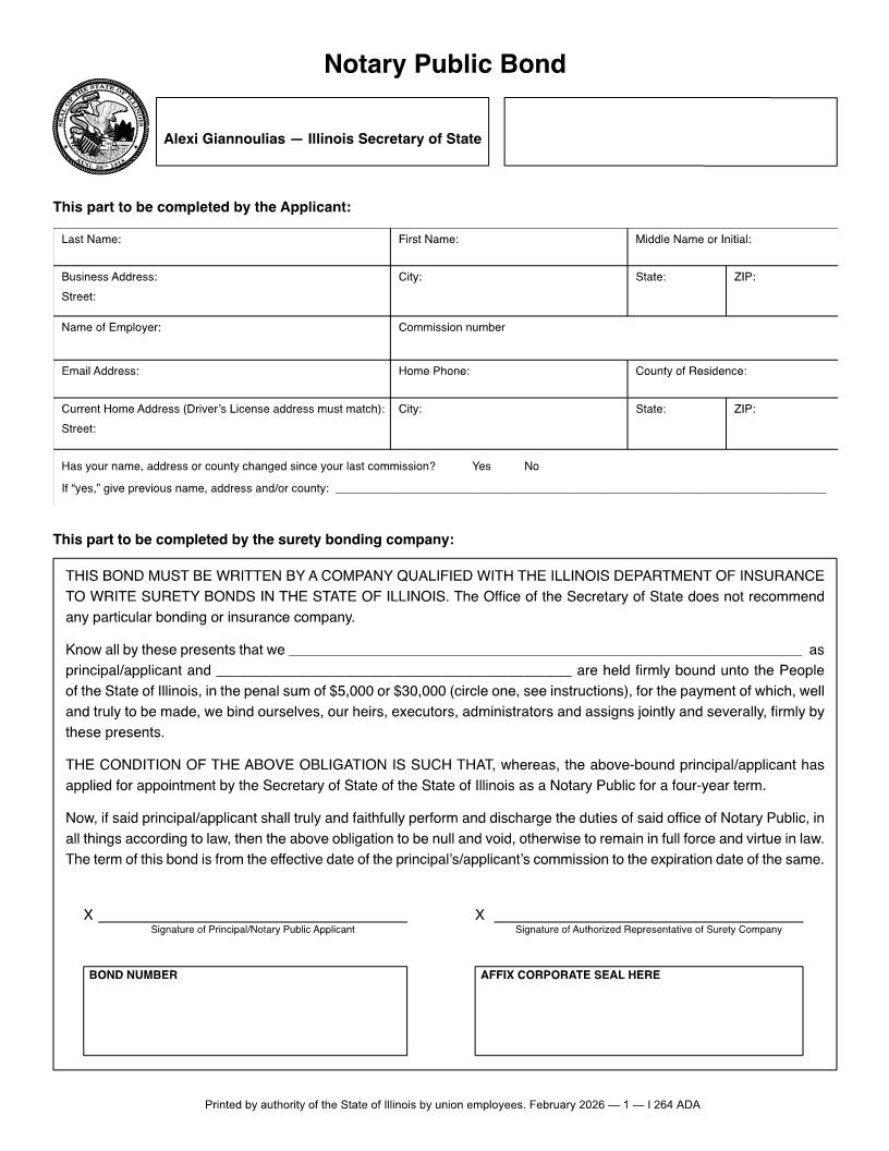Notary Public Bond | Pdf Fpdf Docx | Illinois