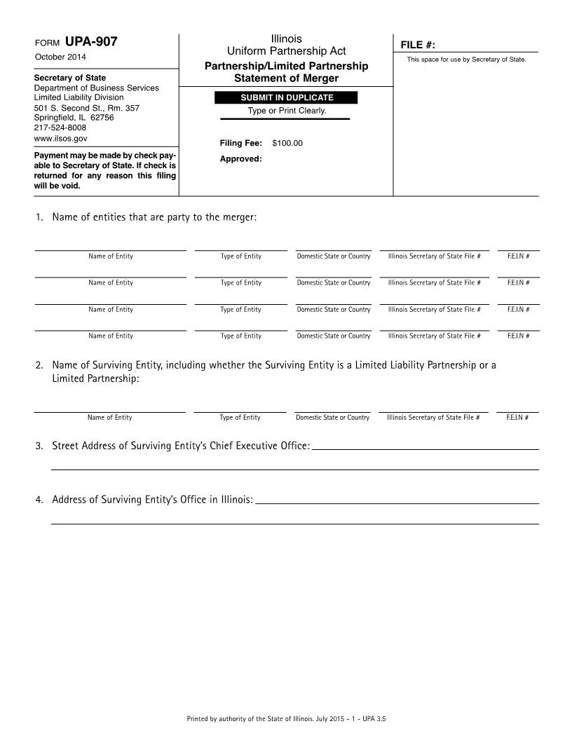 Partnership-Limited Partnership Statement Of Merger {UPA-907} | Pdf Fpdf Doc Docx | Illinois