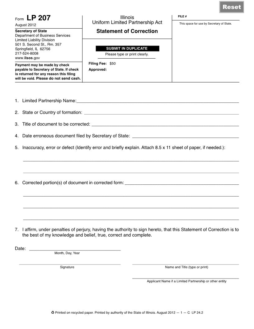 Statement Of Correction {LP 207} | Pdf Fpdf Doc Docx | Illinois