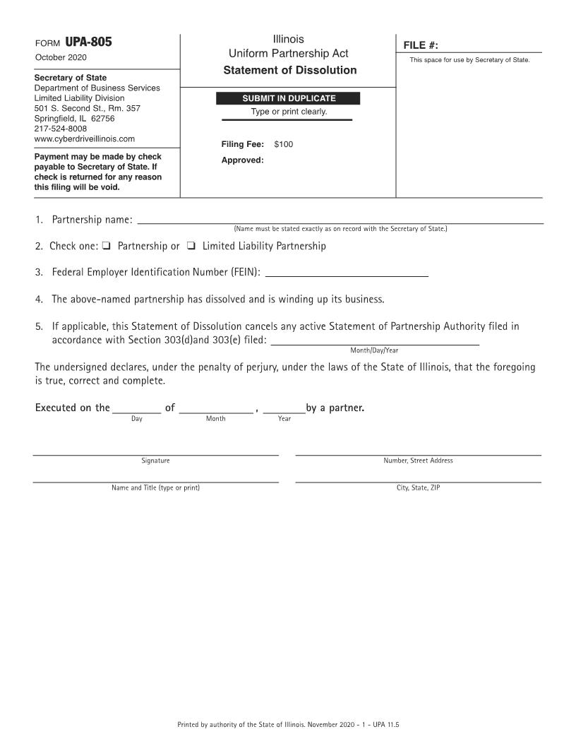 Statement Of Dissolution {UPA-805} | Pdf Fpdf Doc Docx | Illinois