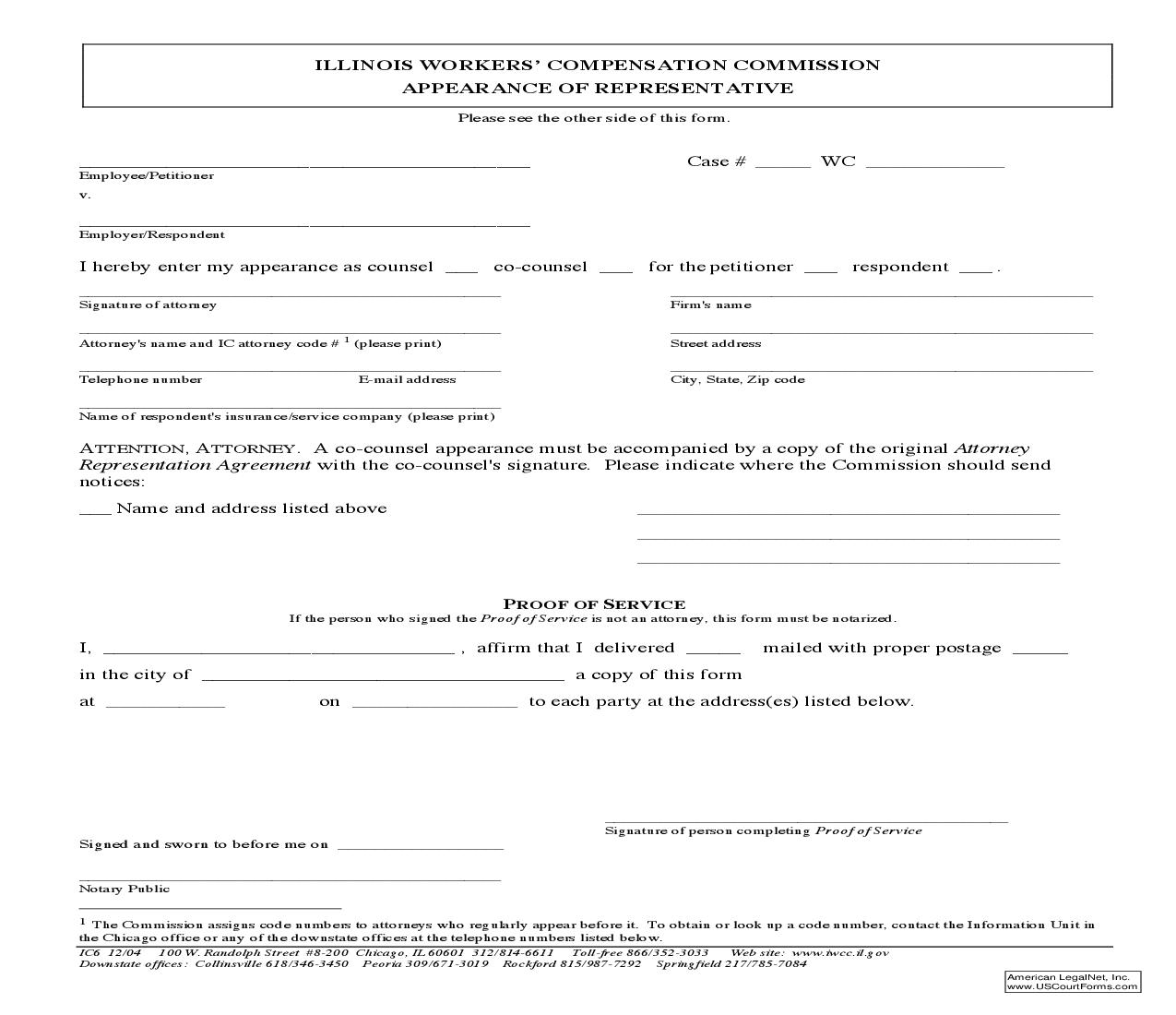 Appearance Of Representative {IC6} | Pdf Fpdf Doc Docx | Illinois