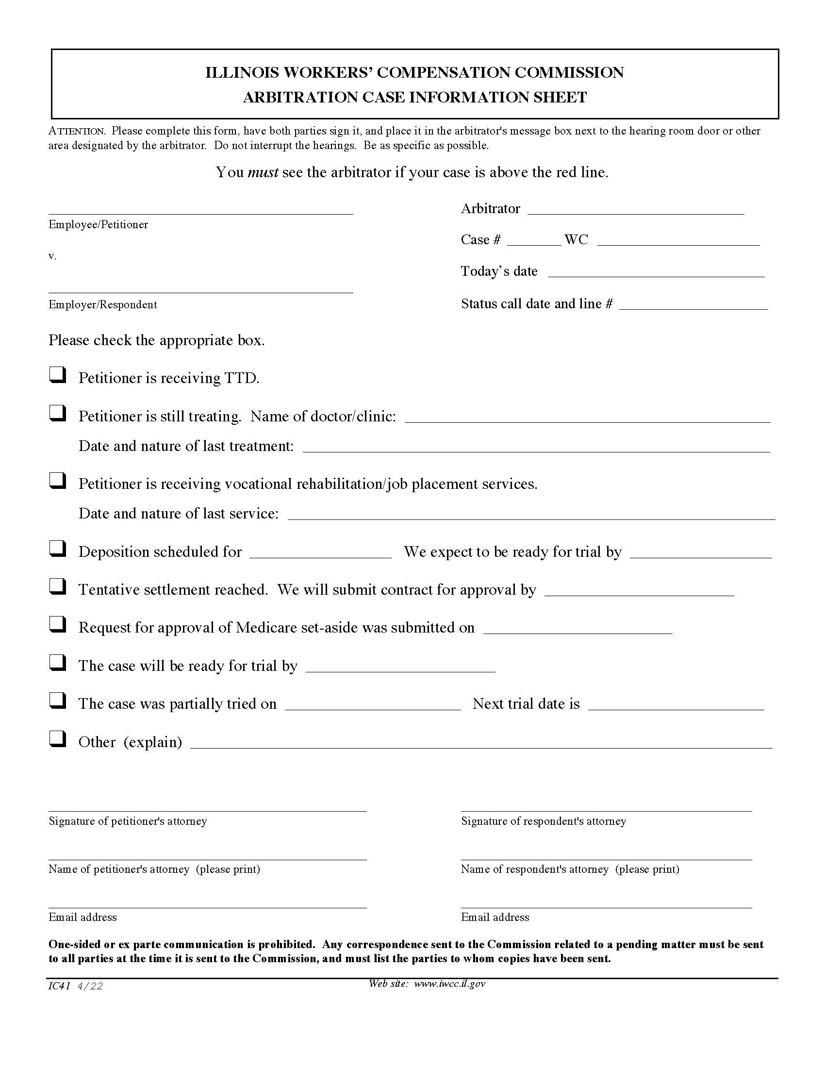 Arbitration Case Information Sheet {IC41} | Pdf Fpdf Doc Docx | Illinois