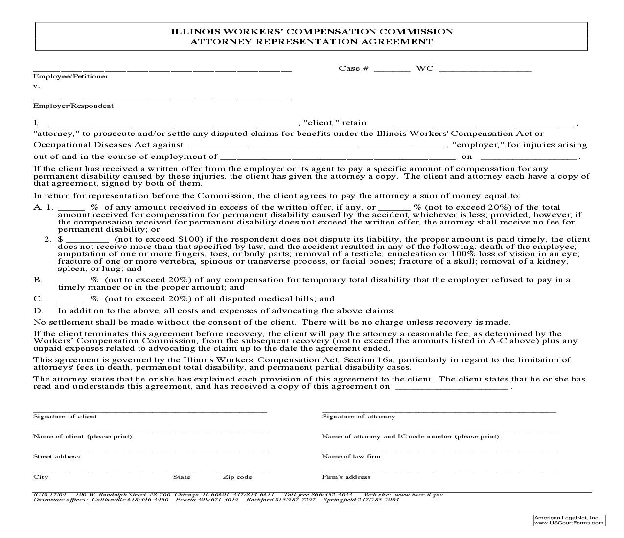 Attorney Representation Agreement {IC10} | Pdf Fpdf Doc Docx | Illinois