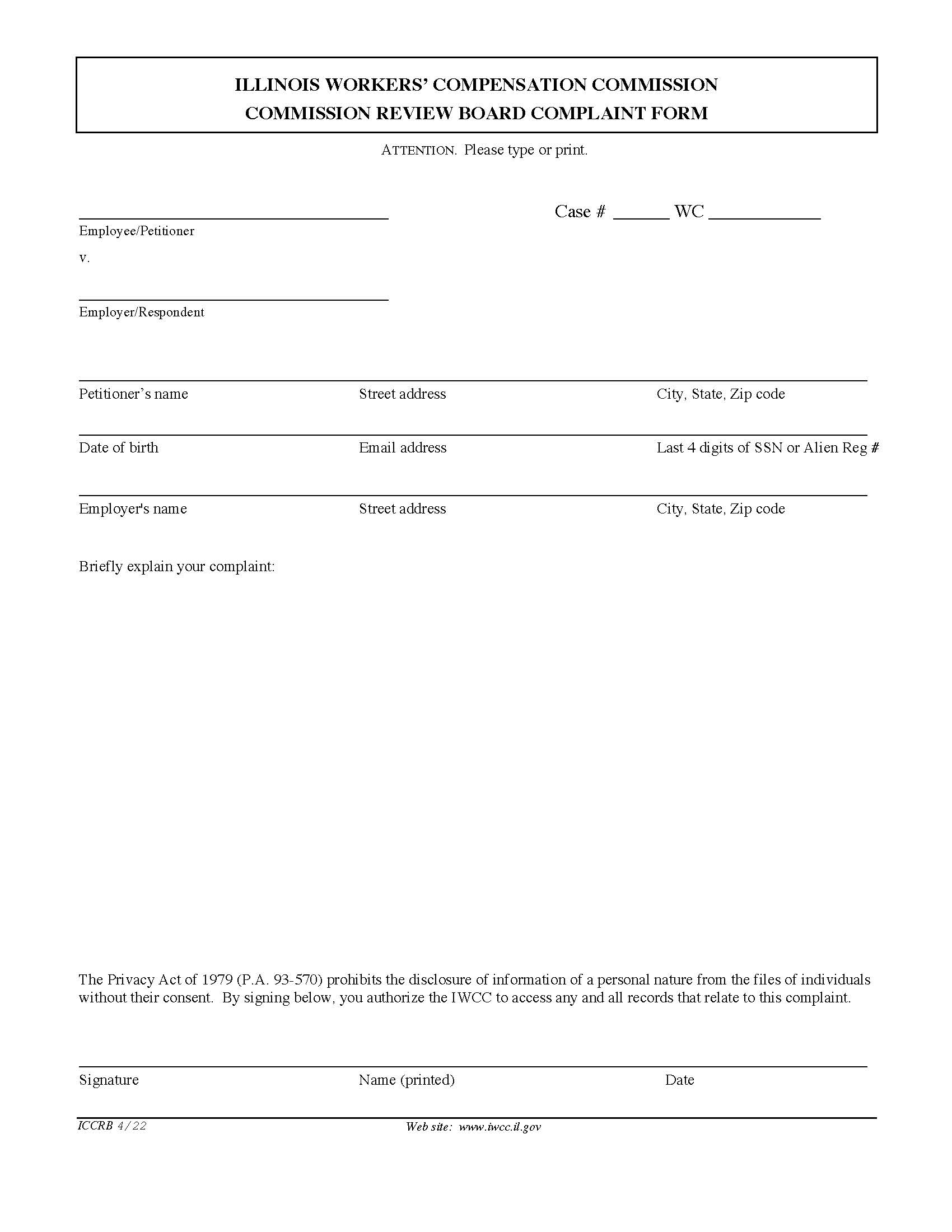 Commission Review Board Complaint Form | Pdf Fpdf Doc Docx | Illinois