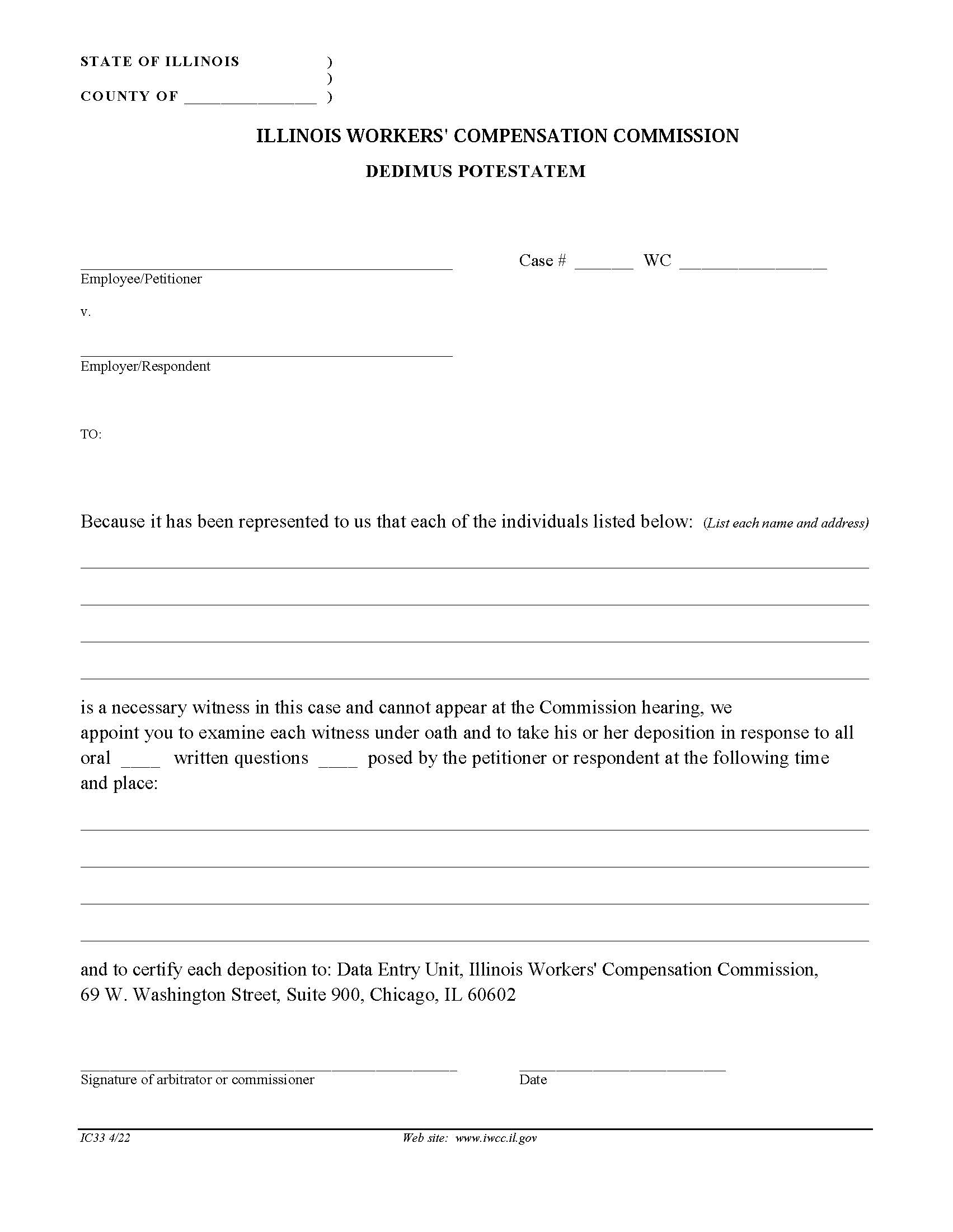 Dedimus Potestatem {IC33} | Pdf Fpdf Doc Docx | Illinois