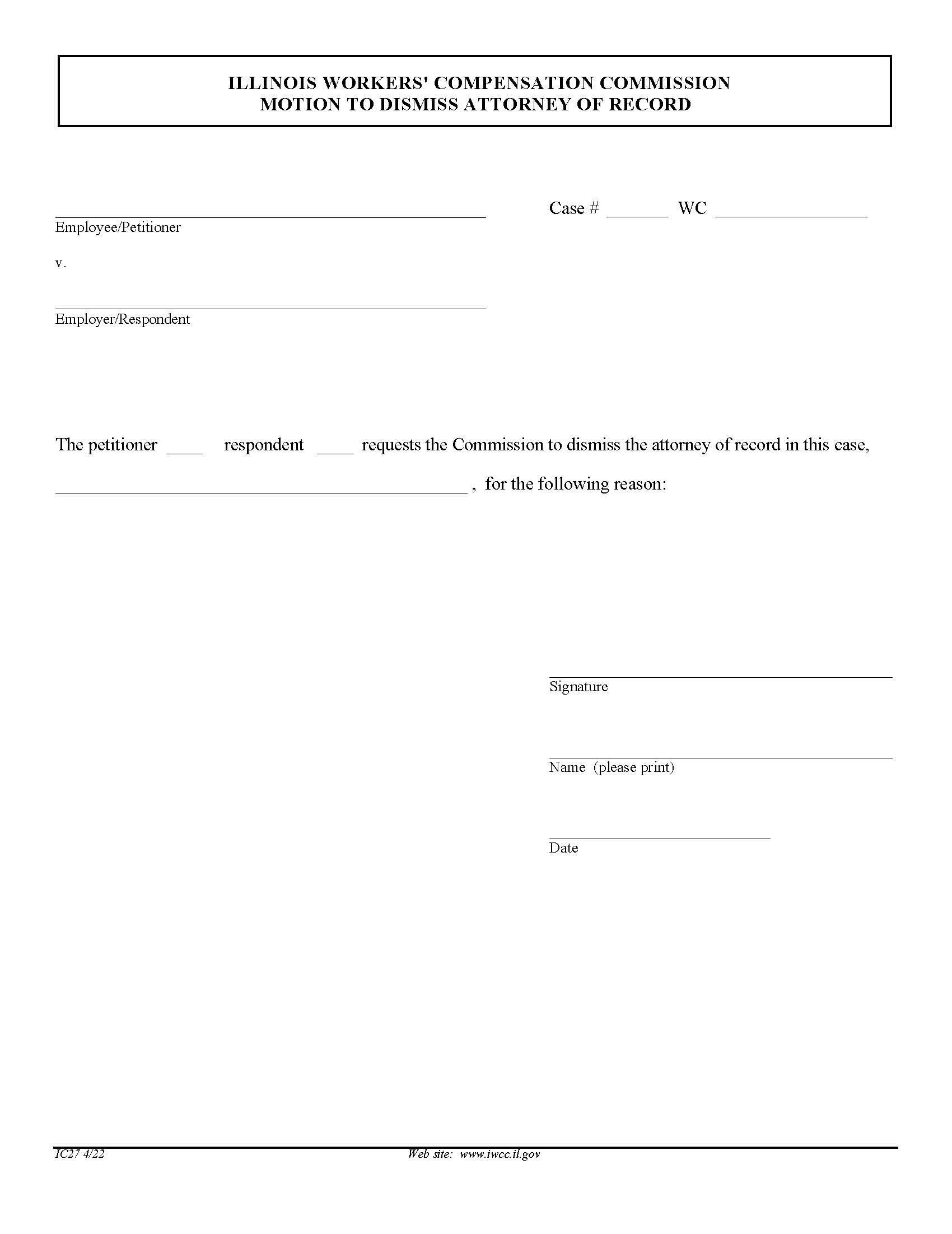 Motion To Dismiss Attorney Of Record {IC27} | Pdf Fpdf Doc Docx | Illinois