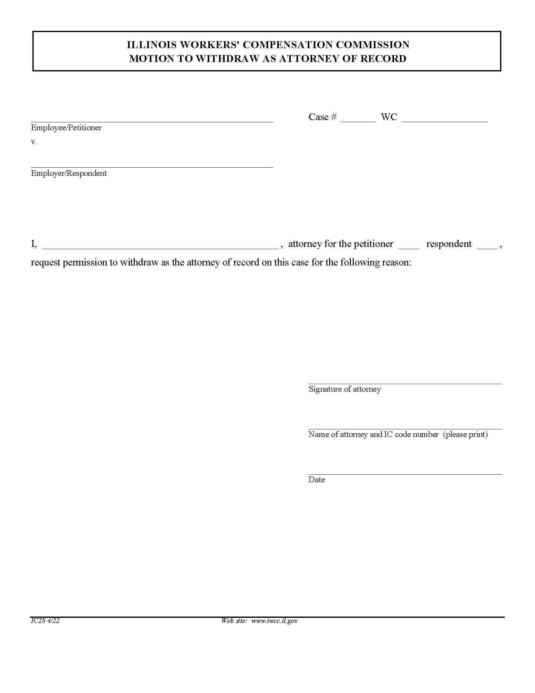Motion To Withdraw As Attorney Of Record {IC28} | Pdf Fpdf Doc Docx | Illinois