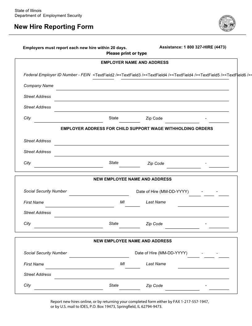 New Hire Reporting Form | Pdf Fpdf Docx | Illinois