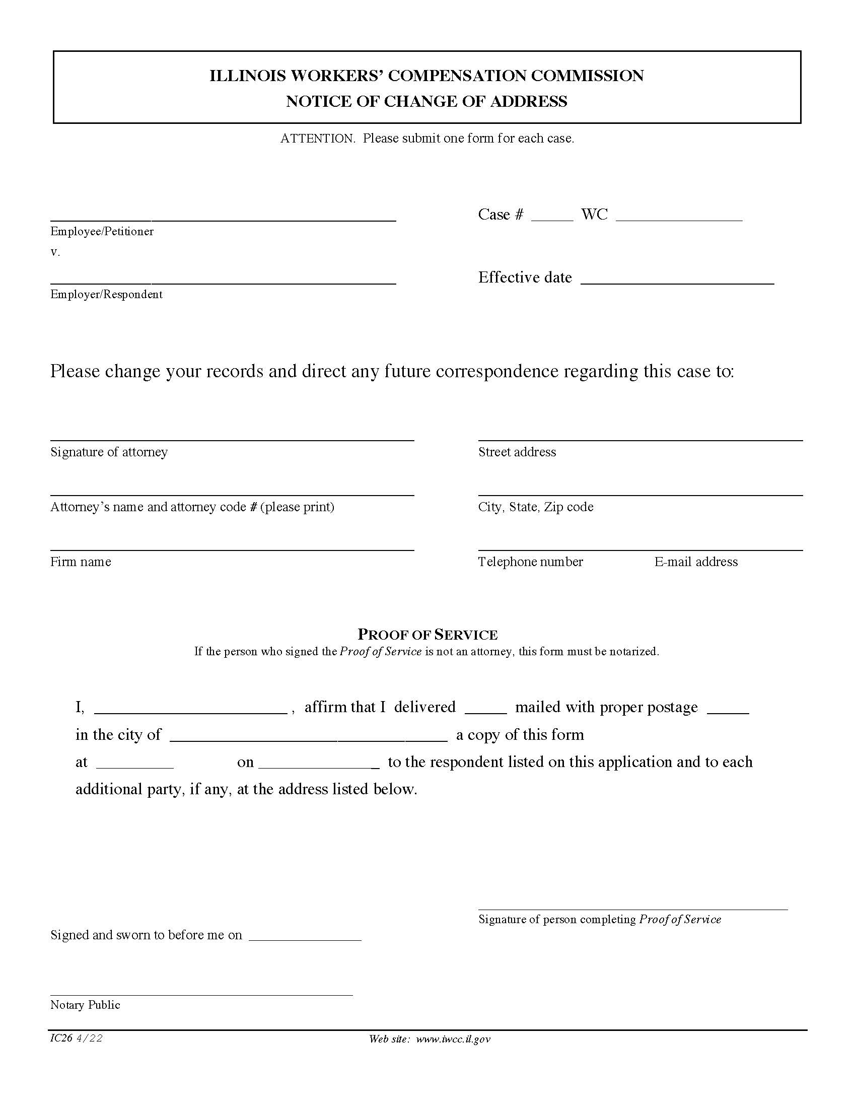 Notice Of Change Of Address {IC26} | Pdf Fpdf Doc Docx | Illinois