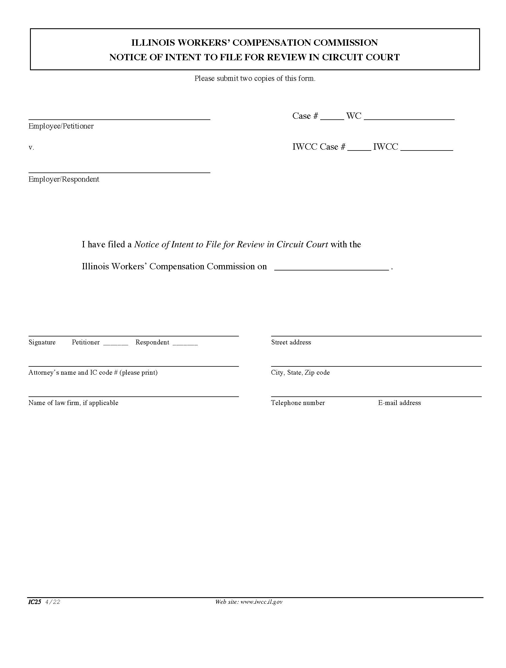 Notice Of Intent To File For Review In Circuit Court {IC25} | Pdf Fpdf Doc Docx | Illinois