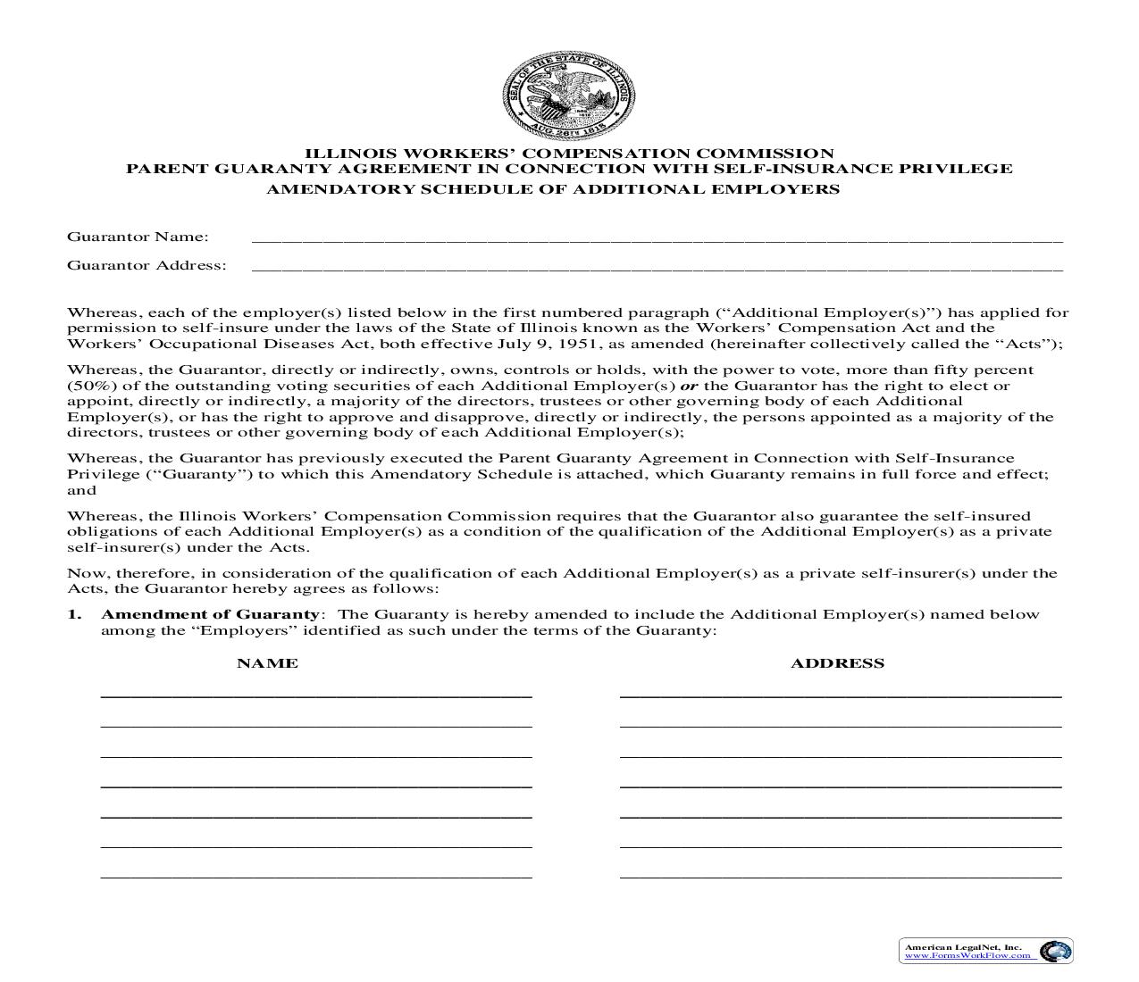Parent Guaranty Agreement In Connection W- Self-Insurance Privilege Amendatory Schedule Of Addl Employers {IC91} | Pdf Fpdf Doc Docx | Illinois
