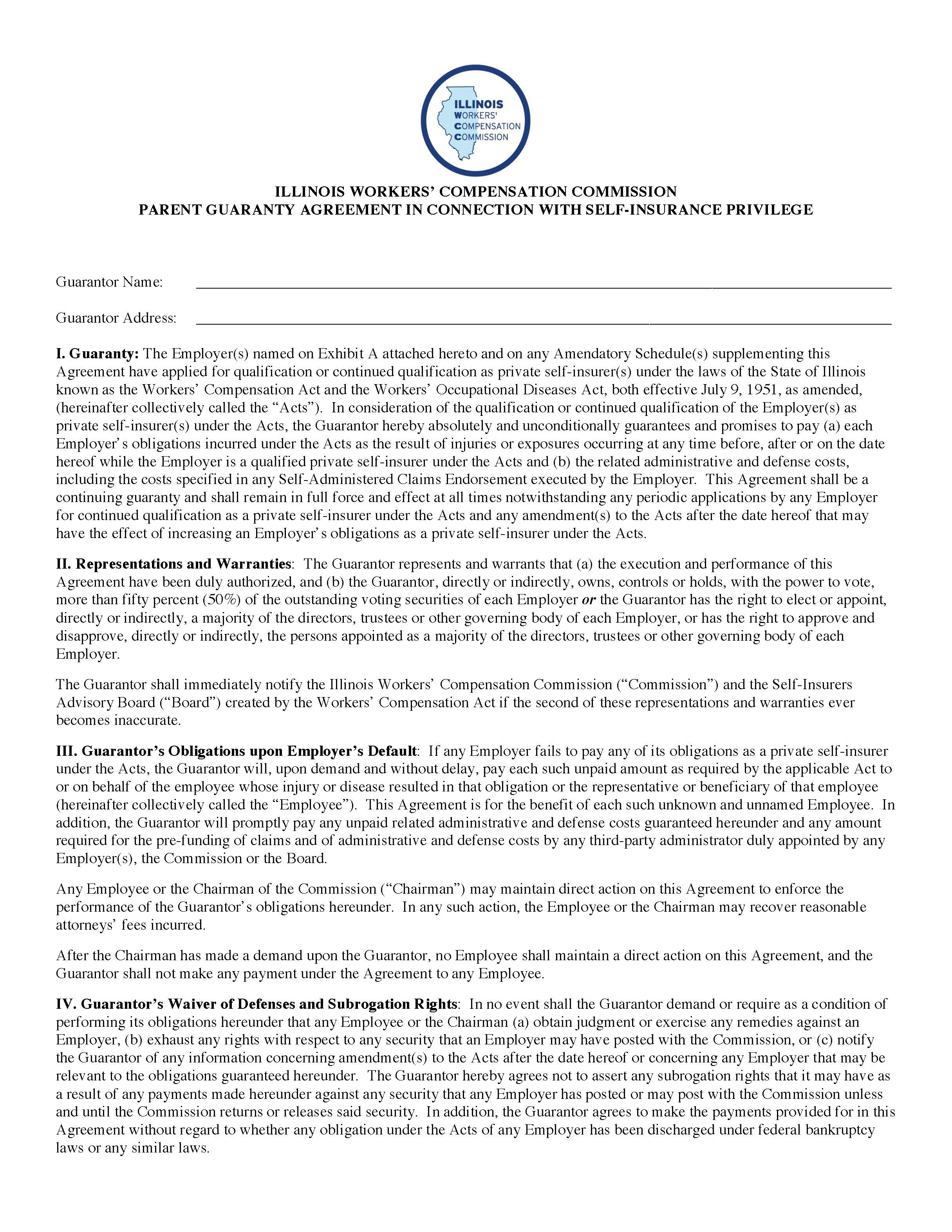 Parent Guaranty Agreement In Connection With Self-Insurance Privilege {IC90} | Pdf Fpdf Doc Docx | Illinois