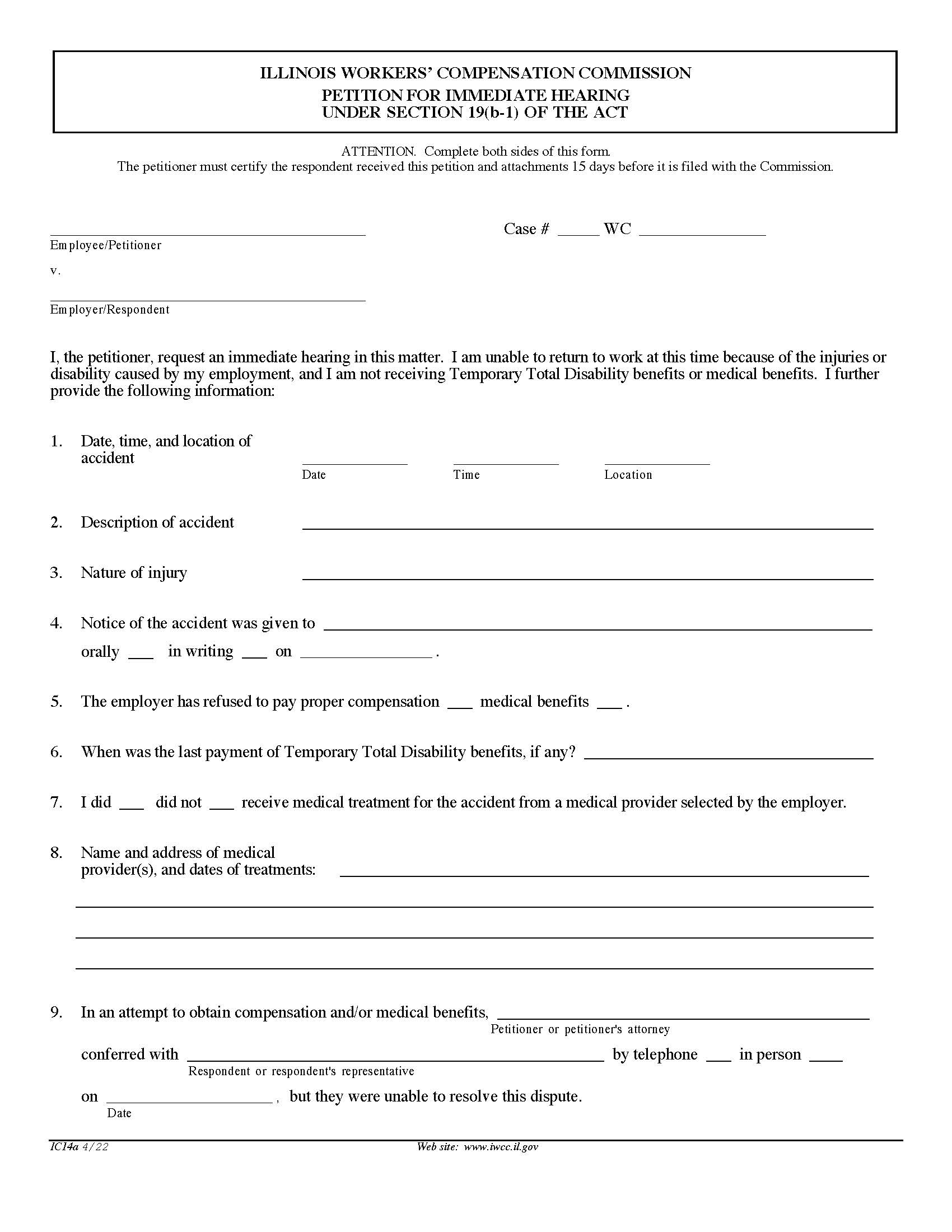 Petition For Immediate Hearing Under Section 19b-1 Of The Act {IC14a} | Pdf Fpdf Doc Docx | Illinois