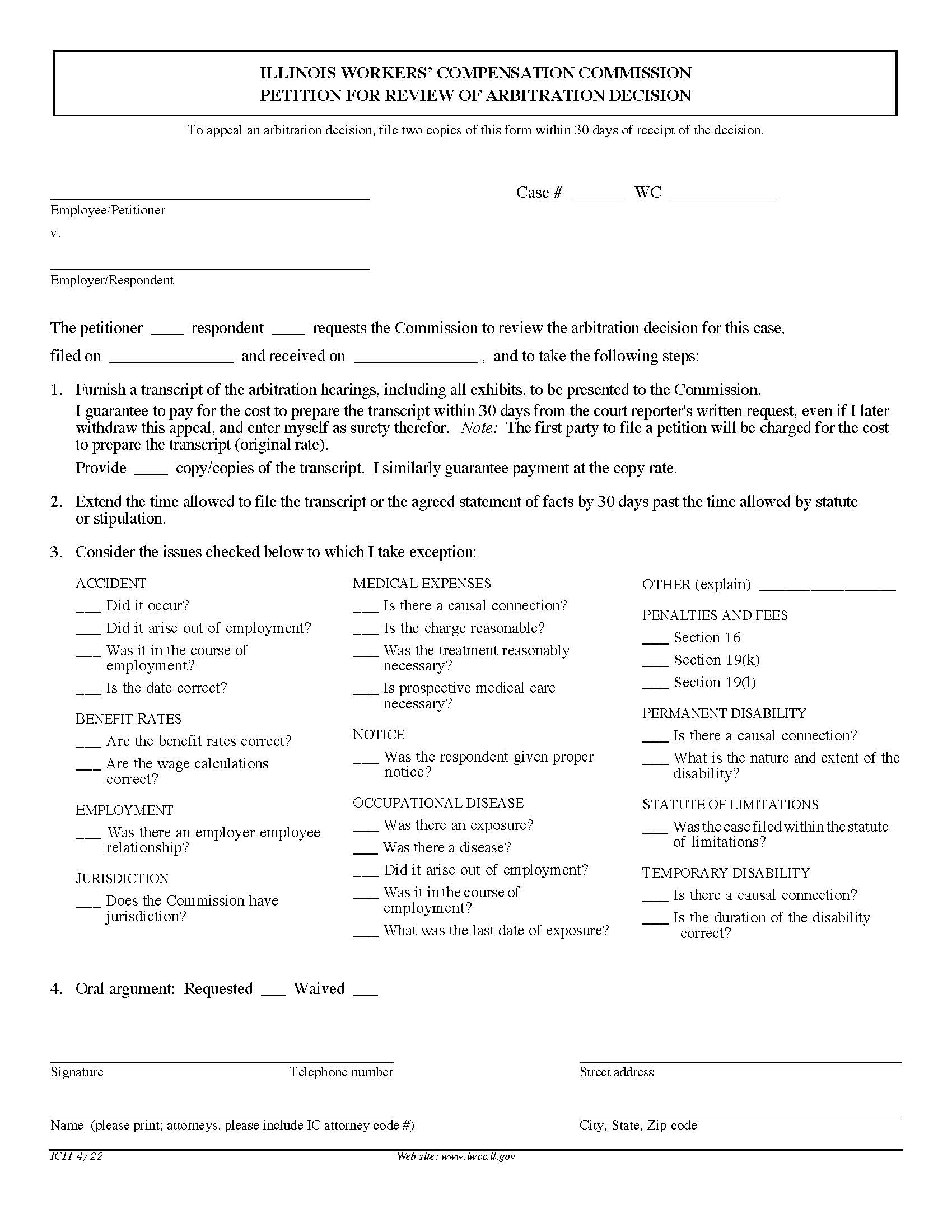 Petition For Review Of Arbitration Decision {IC11} | Pdf Fpdf Doc Docx | Illinois