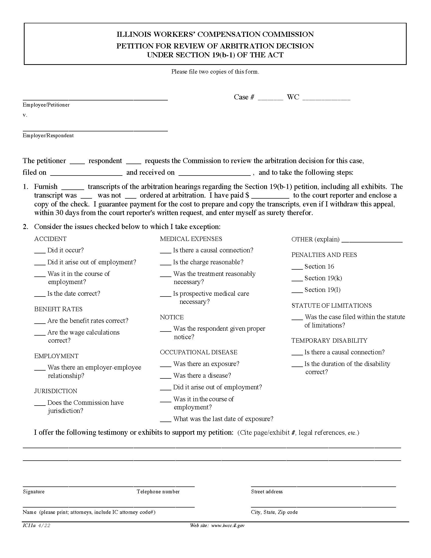 Petition For Review Of Arbitration Decision Under Section 19b-1 {IC11a} | Pdf Fpdf Doc Docx | Illinois