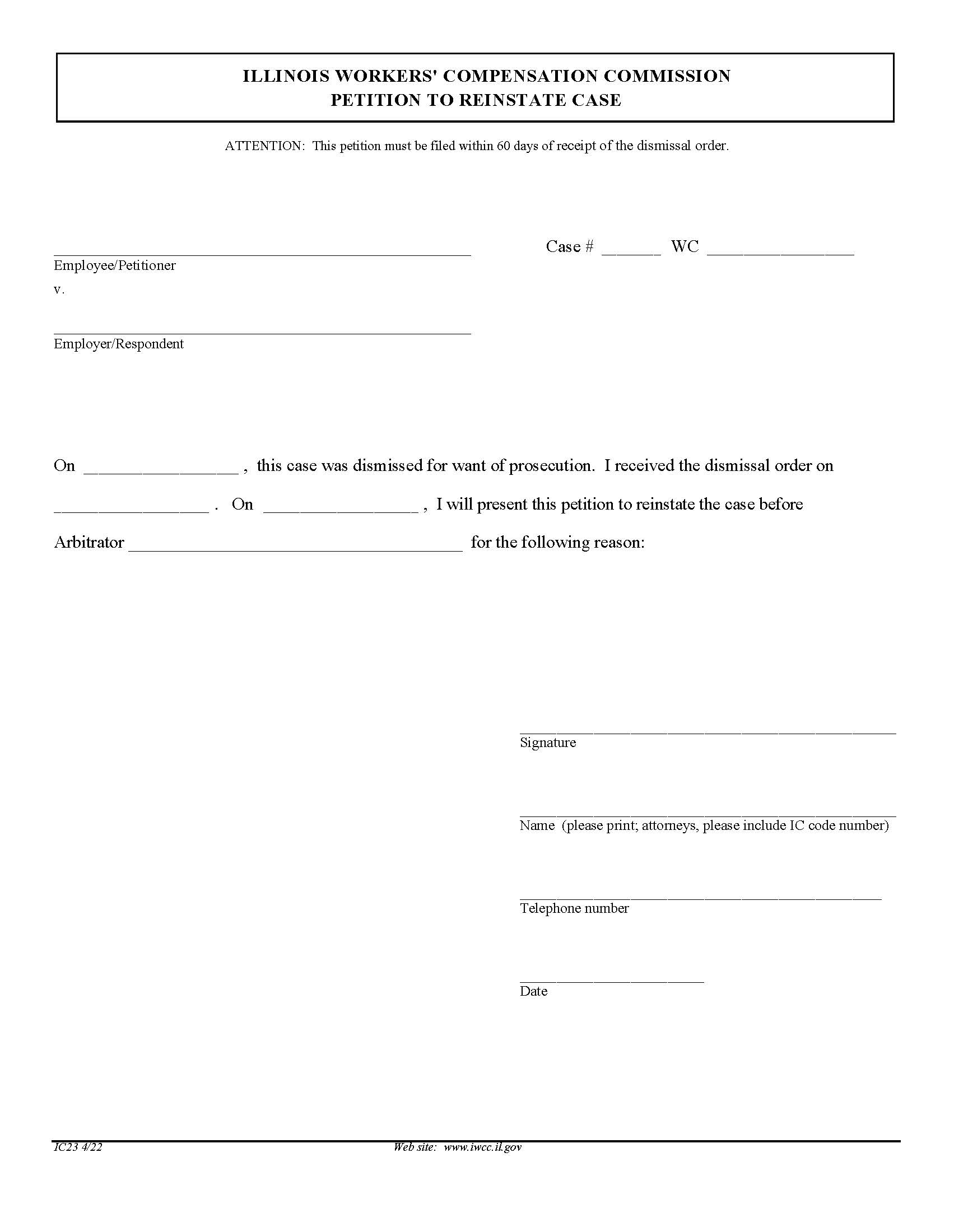 Petition To Reinstate Case {IC23} | Pdf Fpdf Doc Docx | Illinois