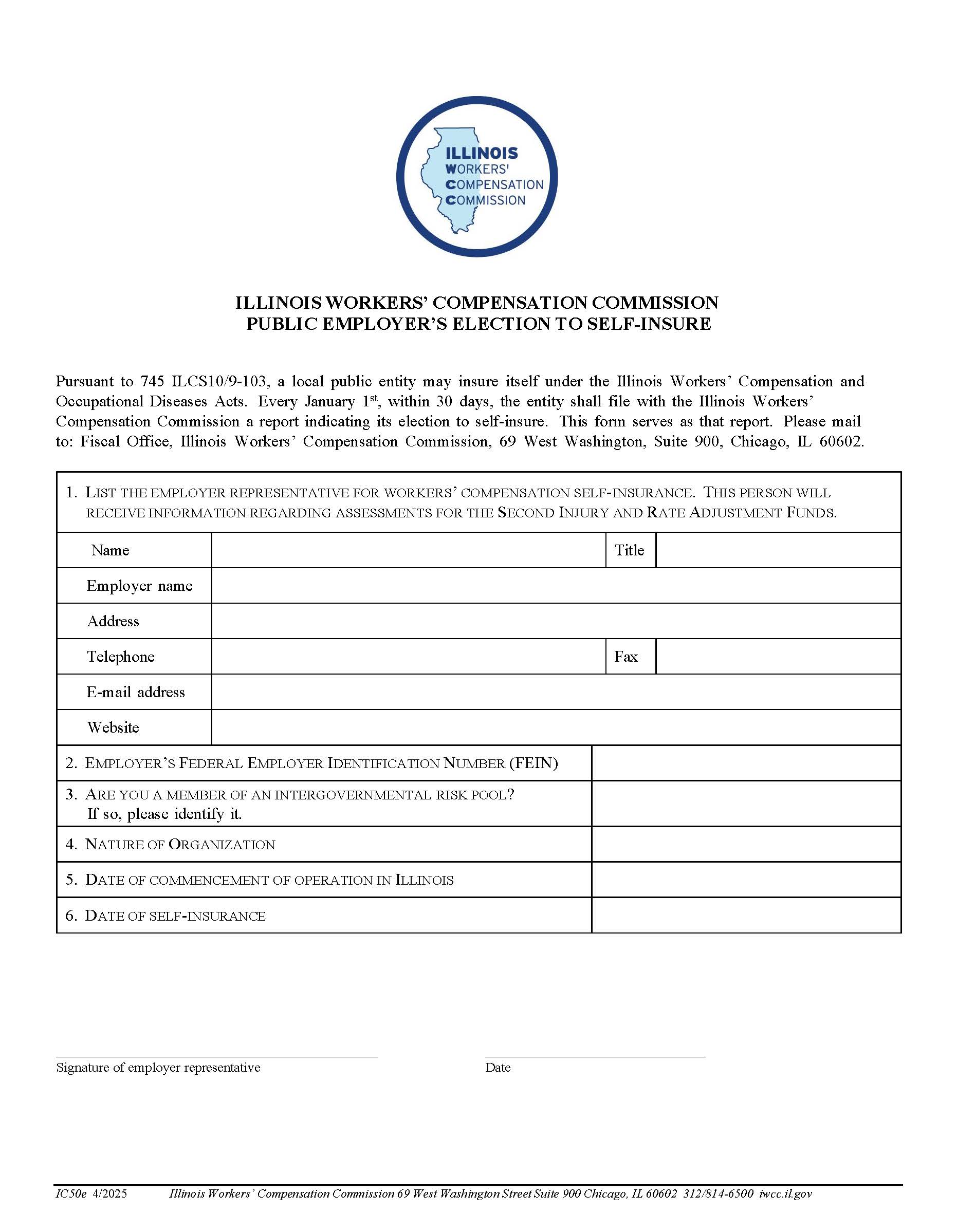 Public Employers Election To  Self-Insure {IC50e} | Pdf Fpdf Doc Docx | Illinois