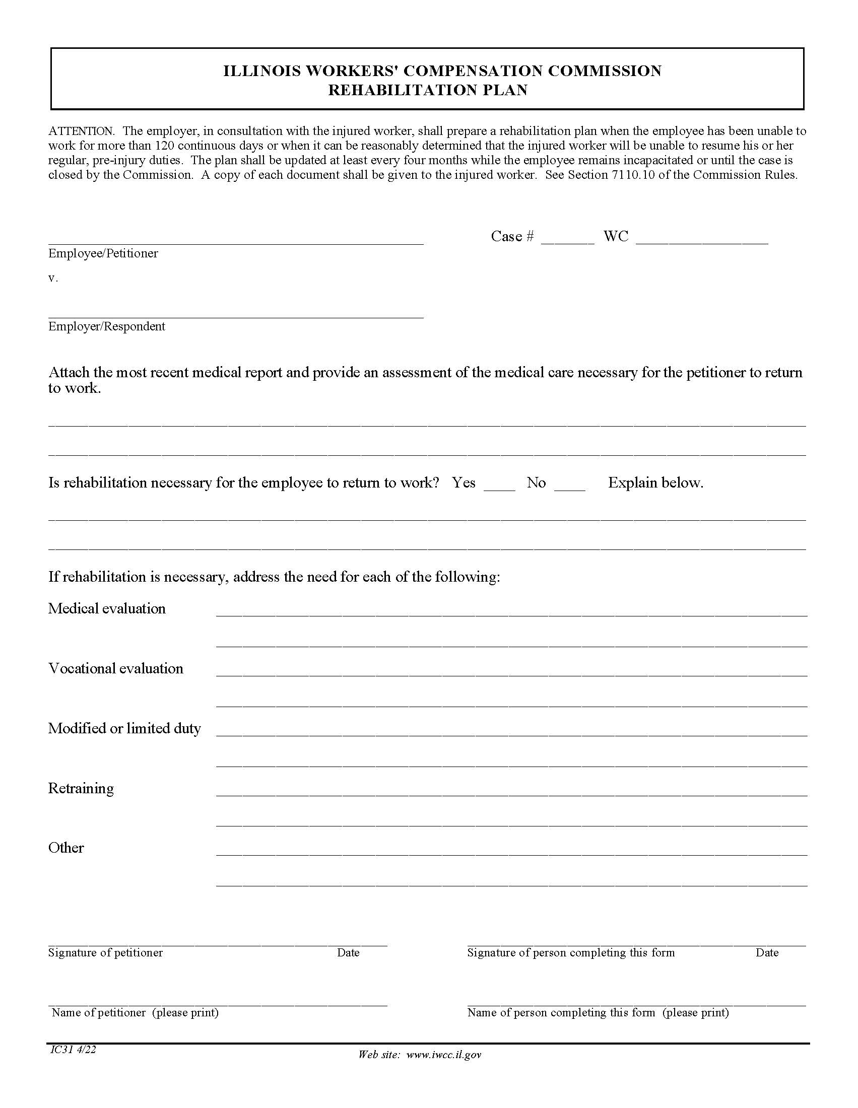 Rehabilitation Plan {IC31} | Pdf Fpdf Doc Docx | Illinois