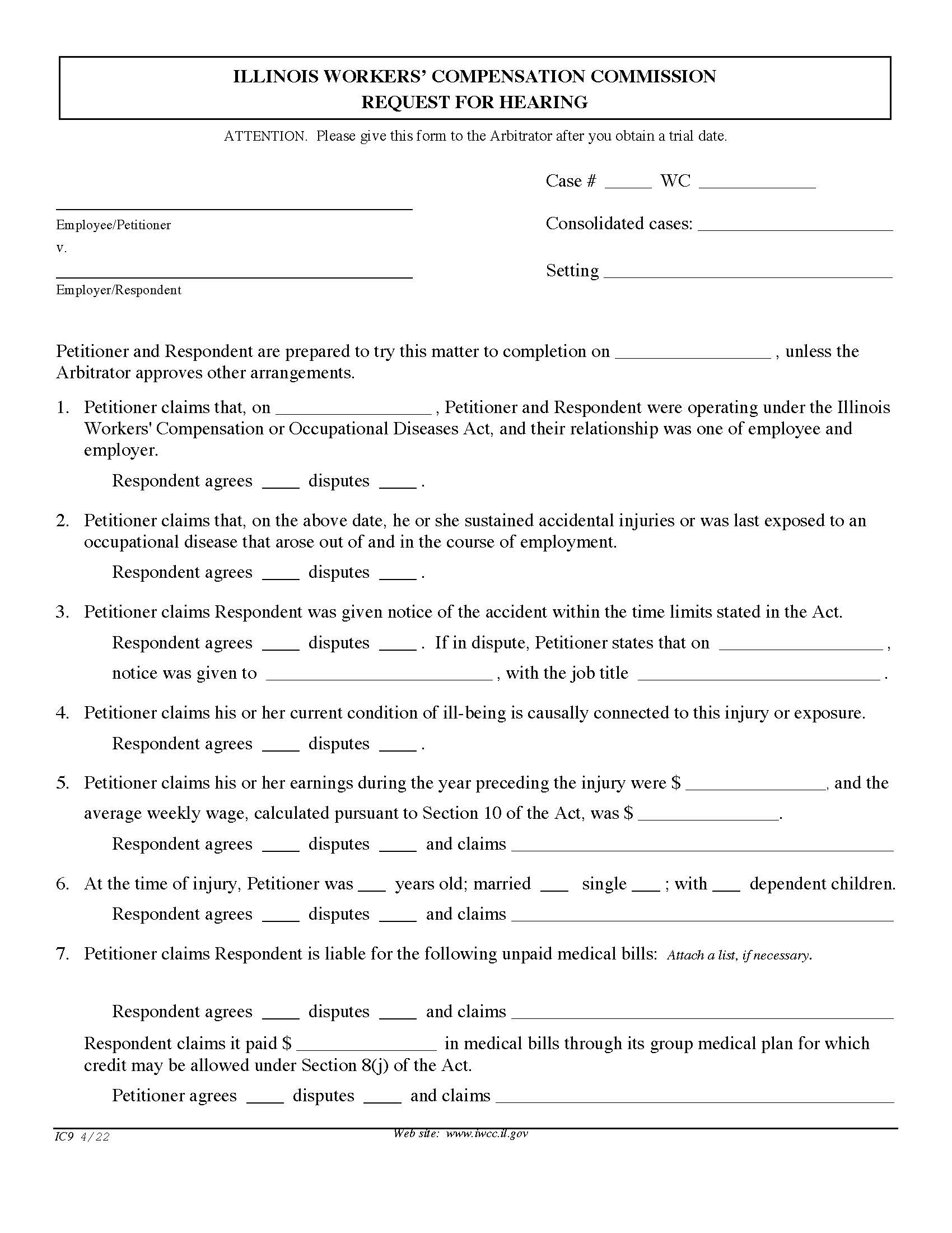 Request For Hearing {IC9} | Pdf Fpdf Doc Docx | Illinois