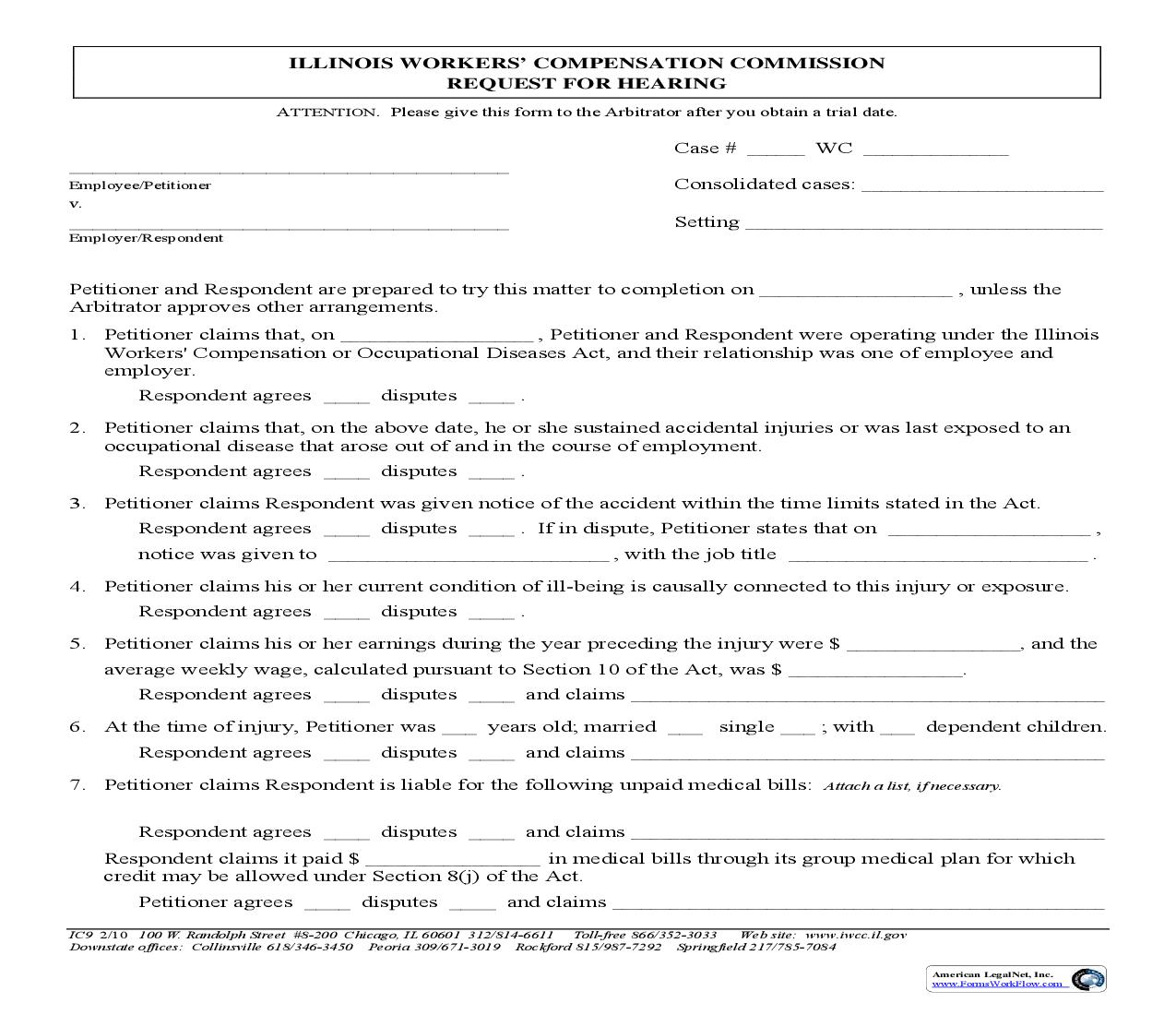 Request For Hearing With Mailing Waiver {IC9} | Pdf Fpdf Doc Docx | Illinois