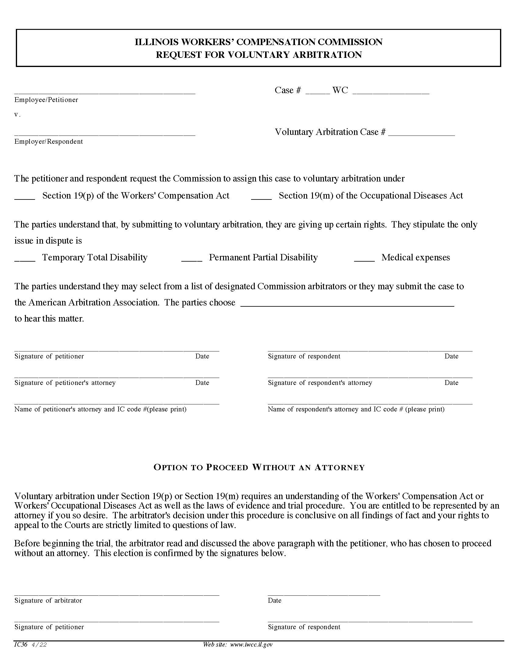 Request For Voluntary Arbitration {IC36} | Pdf Fpdf Doc Docx | Illinois