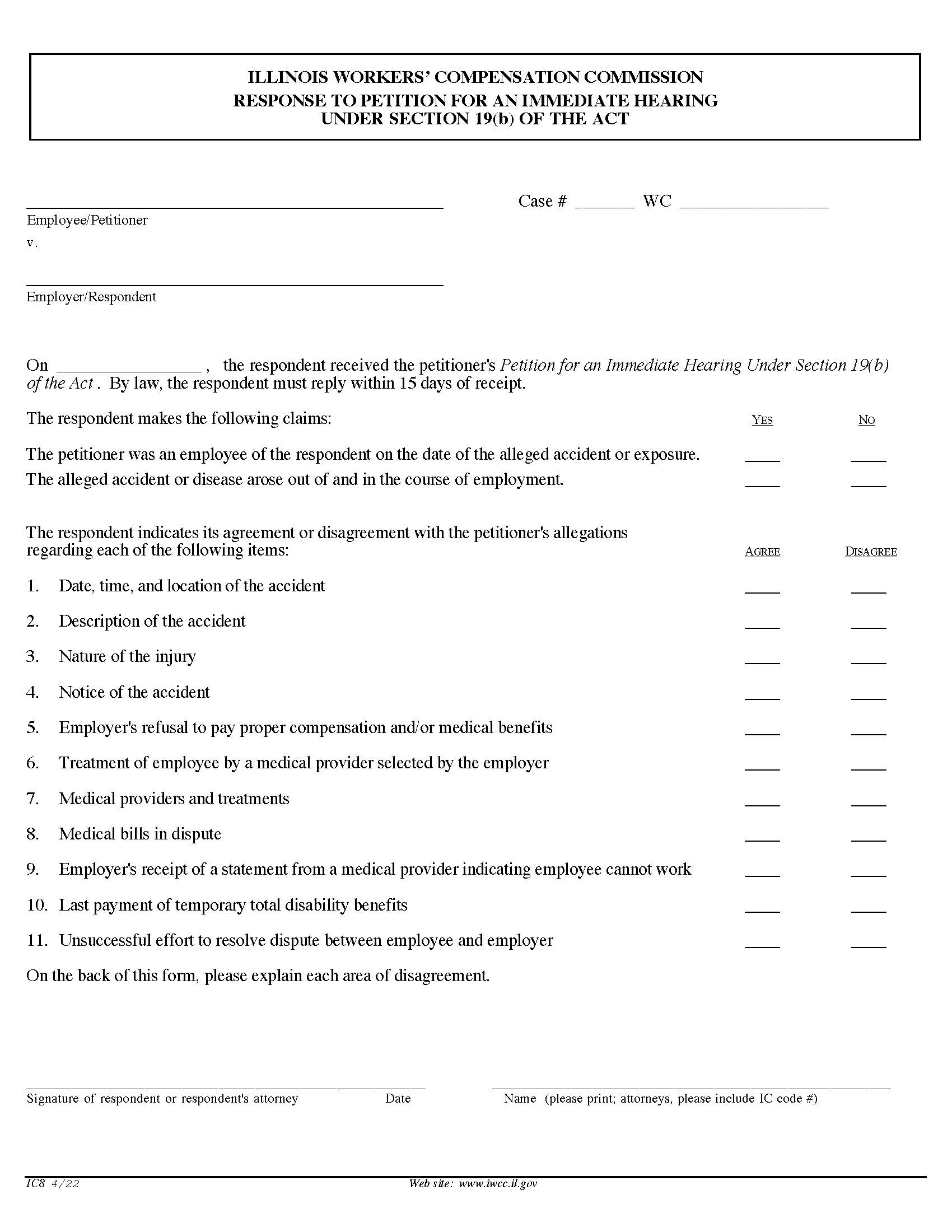 Response To Petition For An Immediate Hearing Under Section 19b Of The Act {IC8} | Pdf Fpdf Doc Docx | Illinois