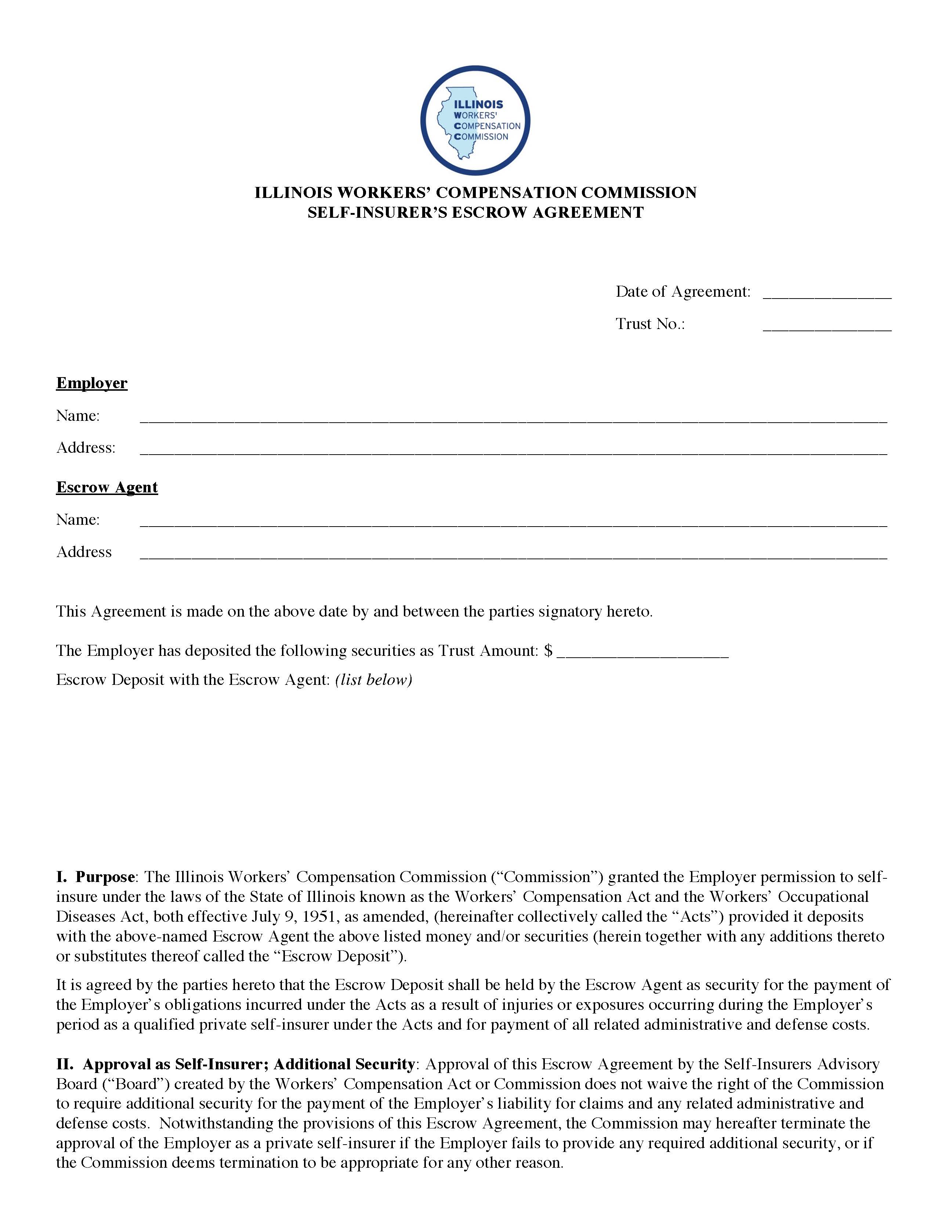 Self-Insurers Escrow Agreement {IC62} | Pdf Fpdf Doc Docx | Illinois