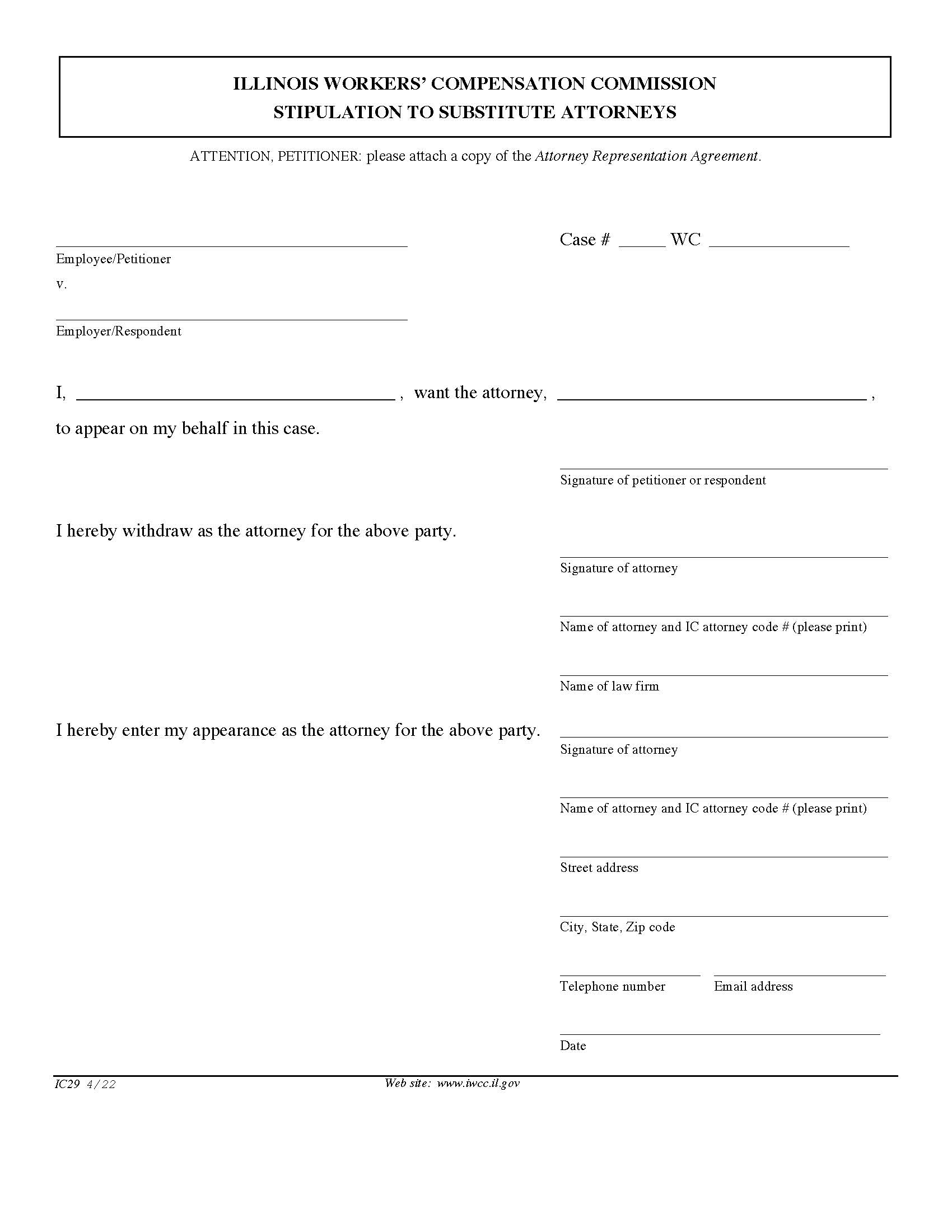 Stipulation To Substitute Attorneys {IC29} | Pdf Fpdf Doc Docx | Illinois