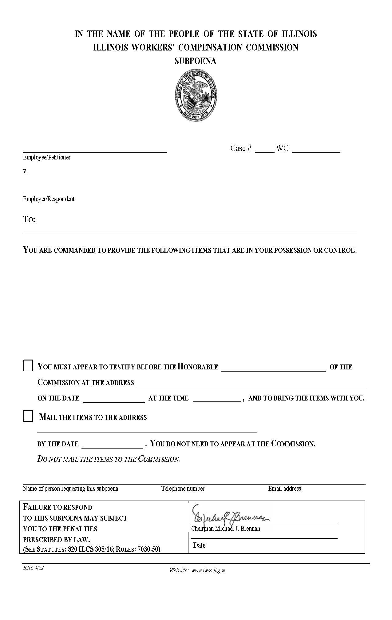 Subpoena {IC16} | Pdf Fpdf Docx | Illinois