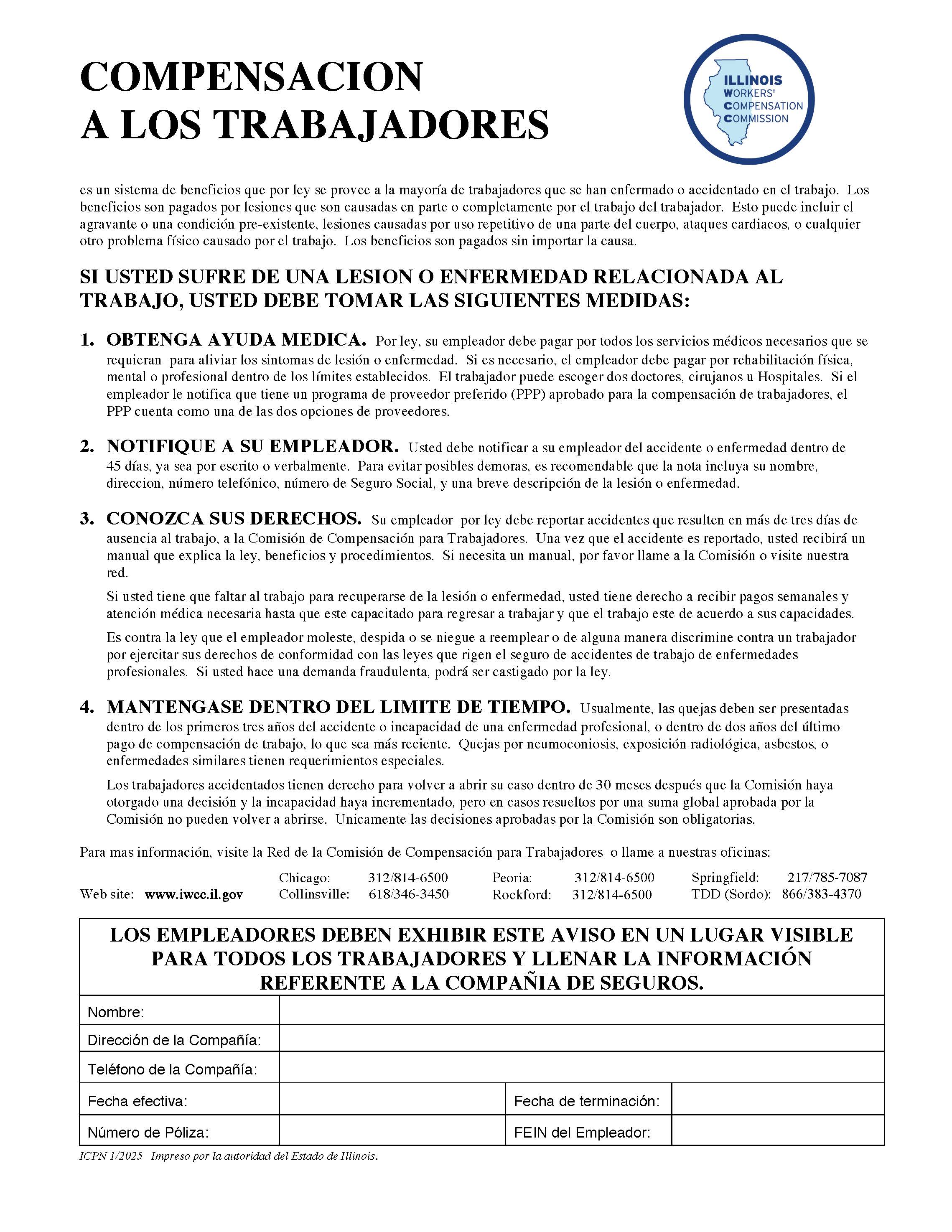 Workplace Notice (Spanish) {ICPN} | Pdf Fpdf Doc Docx | Illinois