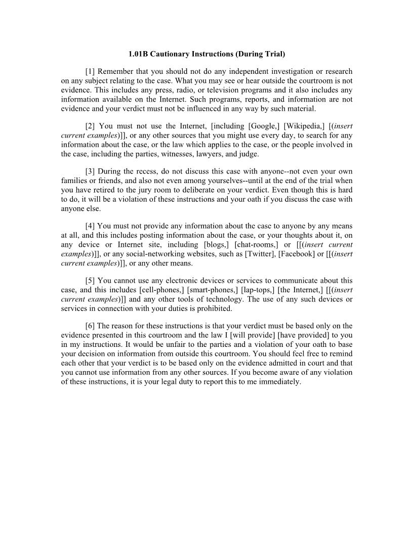 1.01B. Cautionary Instructions (During Trial) | Pdf Docx | Illinois_JI