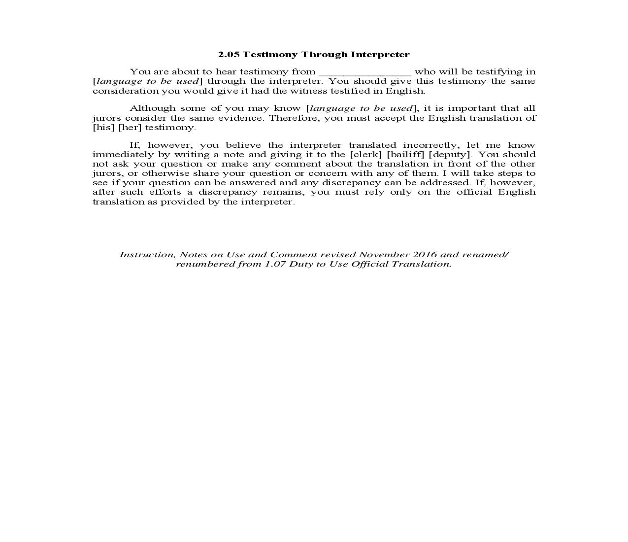 2.05. Testimony Through Interpreter | Pdf Doc Docx | Illinois_JI