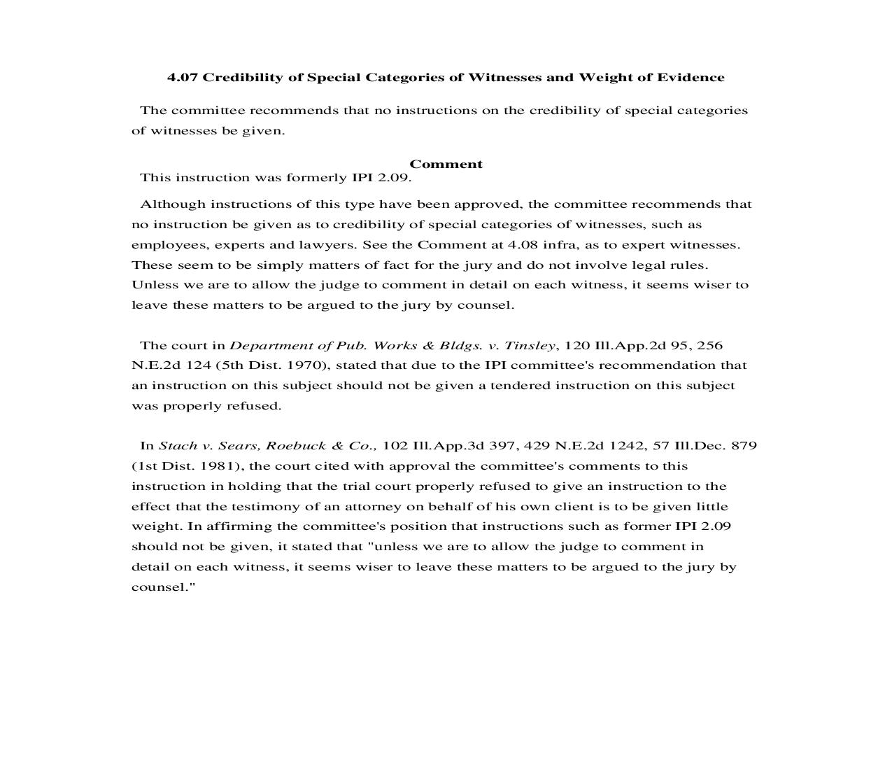 4.07. Credibility of Special Categories of Witnesses and Weight of Evidence | Pdf Doc Docx | Illinois_JI