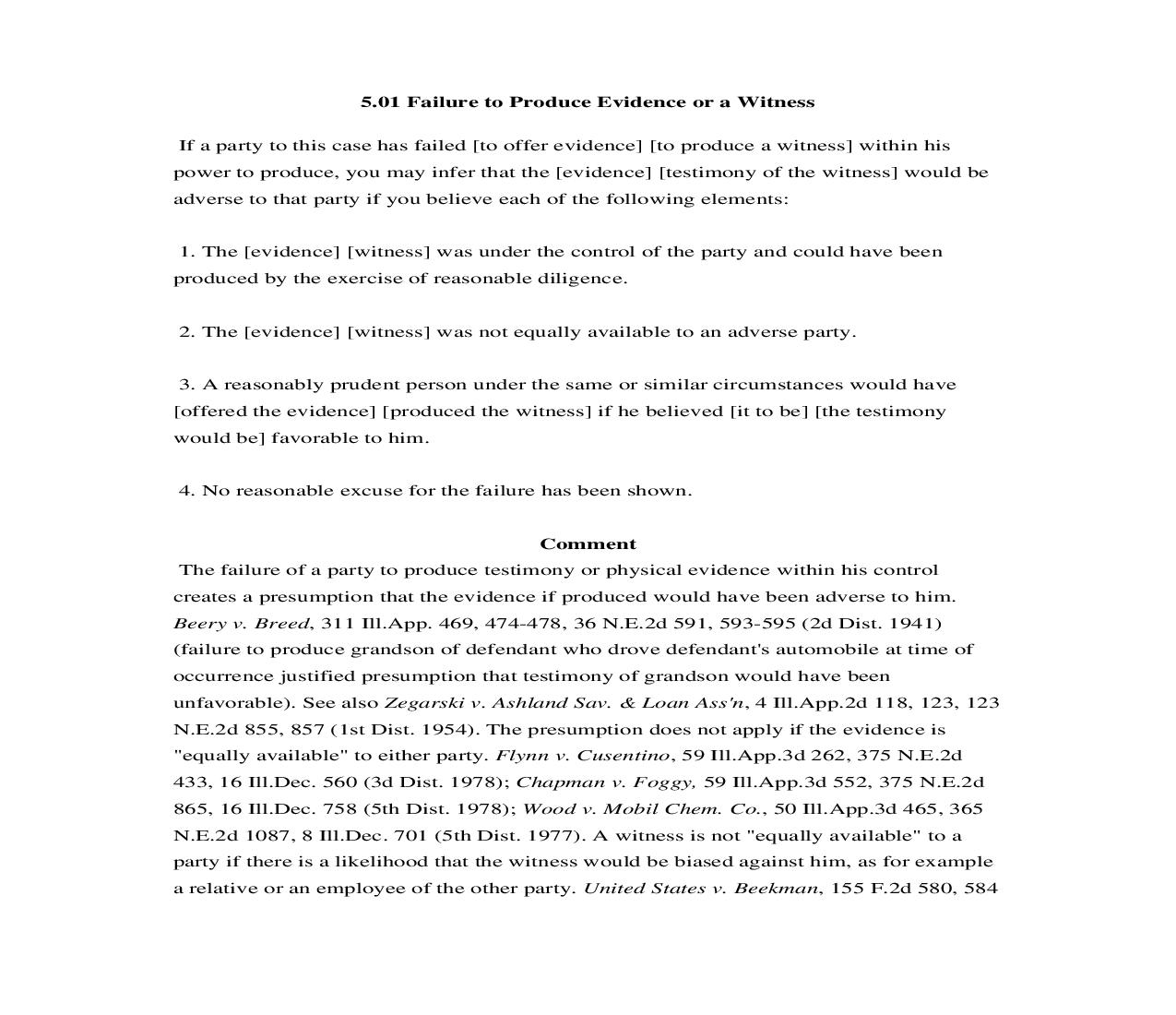 5.01. Failure to Produce Evidence or a Witness | Pdf Doc Docx | Illinois_JI