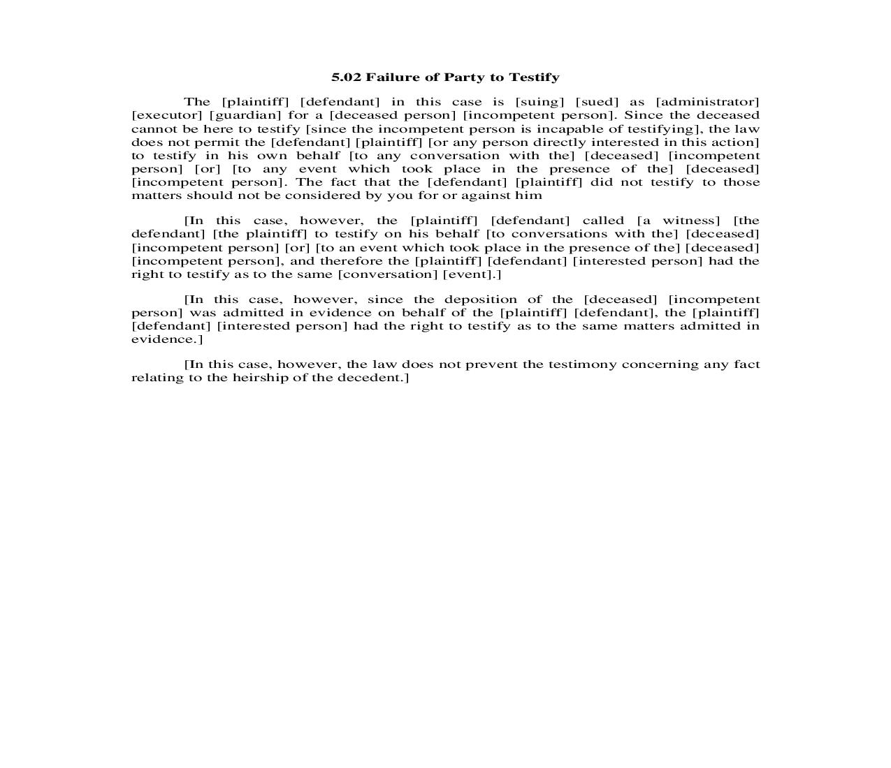 5.02. Failure of Party to Testify | Pdf Doc Docx | Illinois_JI